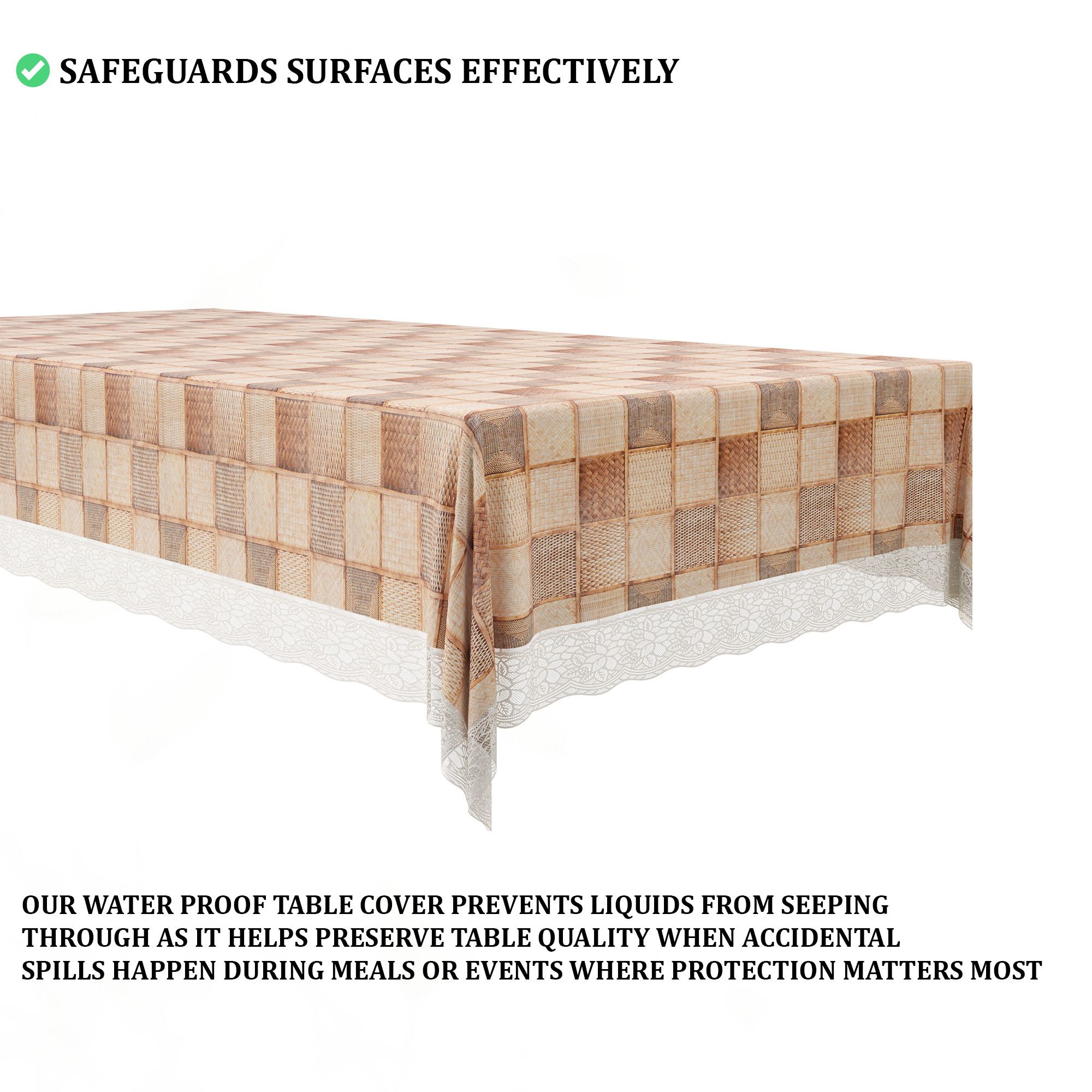 Kuber Industries 60x108 Inches PVC Dining Table Cover 8 Seater  Waterproof  Dustproof Table Protector Cloth For Home  Restaurant  Chatai Lace Print - Brown