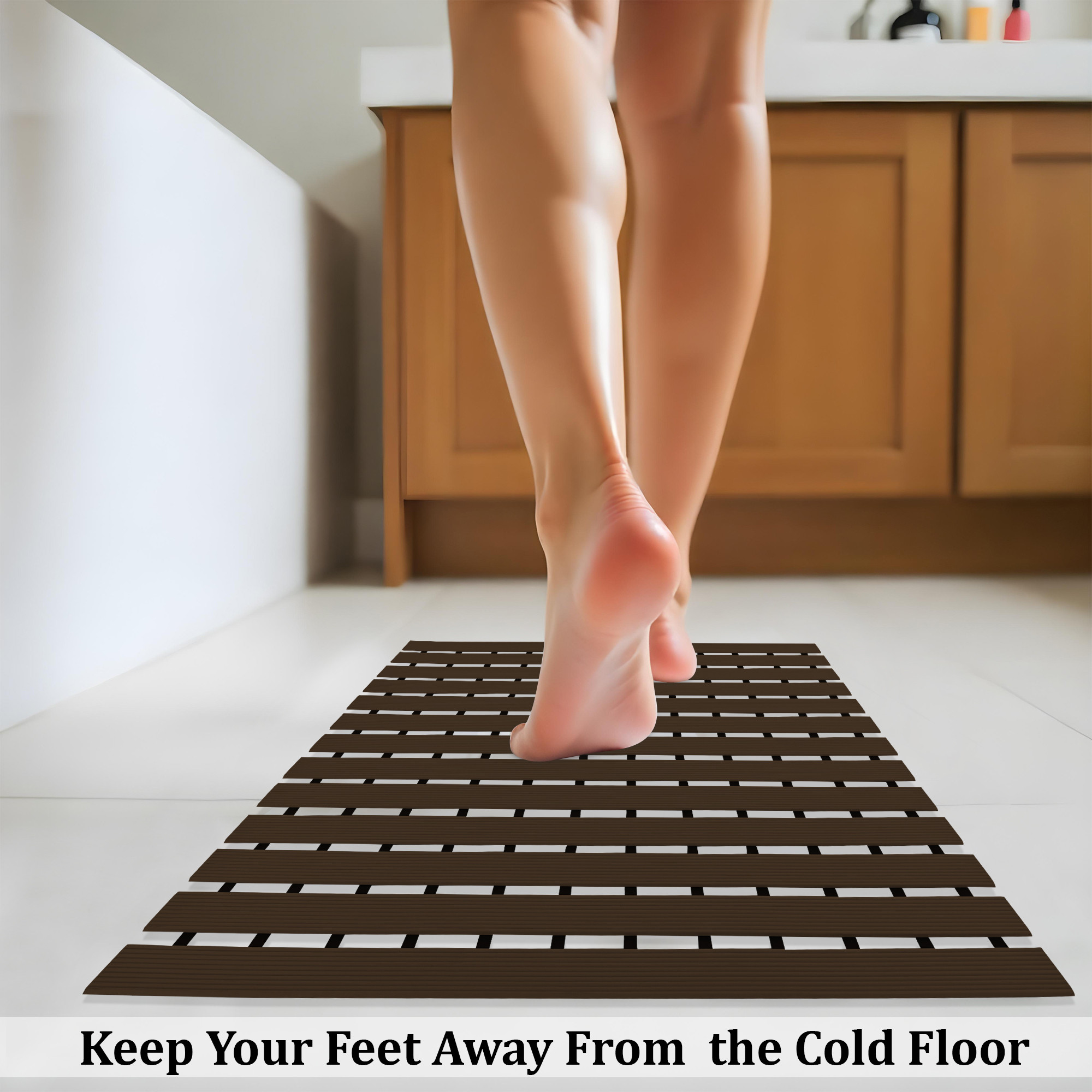 Kuber Industries 60x40 cm Anti-Skid Mat for Bathroom with Rubber Base  Shower Mats for Bathroom Anti Slip  Foot Mat for Preventing Slips  Falls in Wet Areas  Stripe Design - Brown