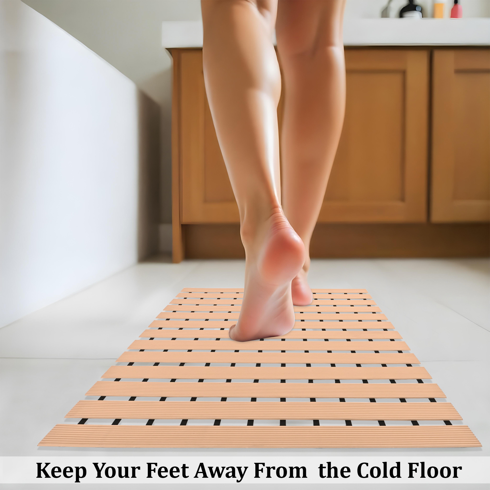 Kuber Industries 60x40 cm Anti-Skid Mat for Bathroom with Rubber Base  Shower Mats for Bathroom Anti Slip  Foot Mat for Preventing Slips  Falls in Wet Areas  Stripe Design - Beige