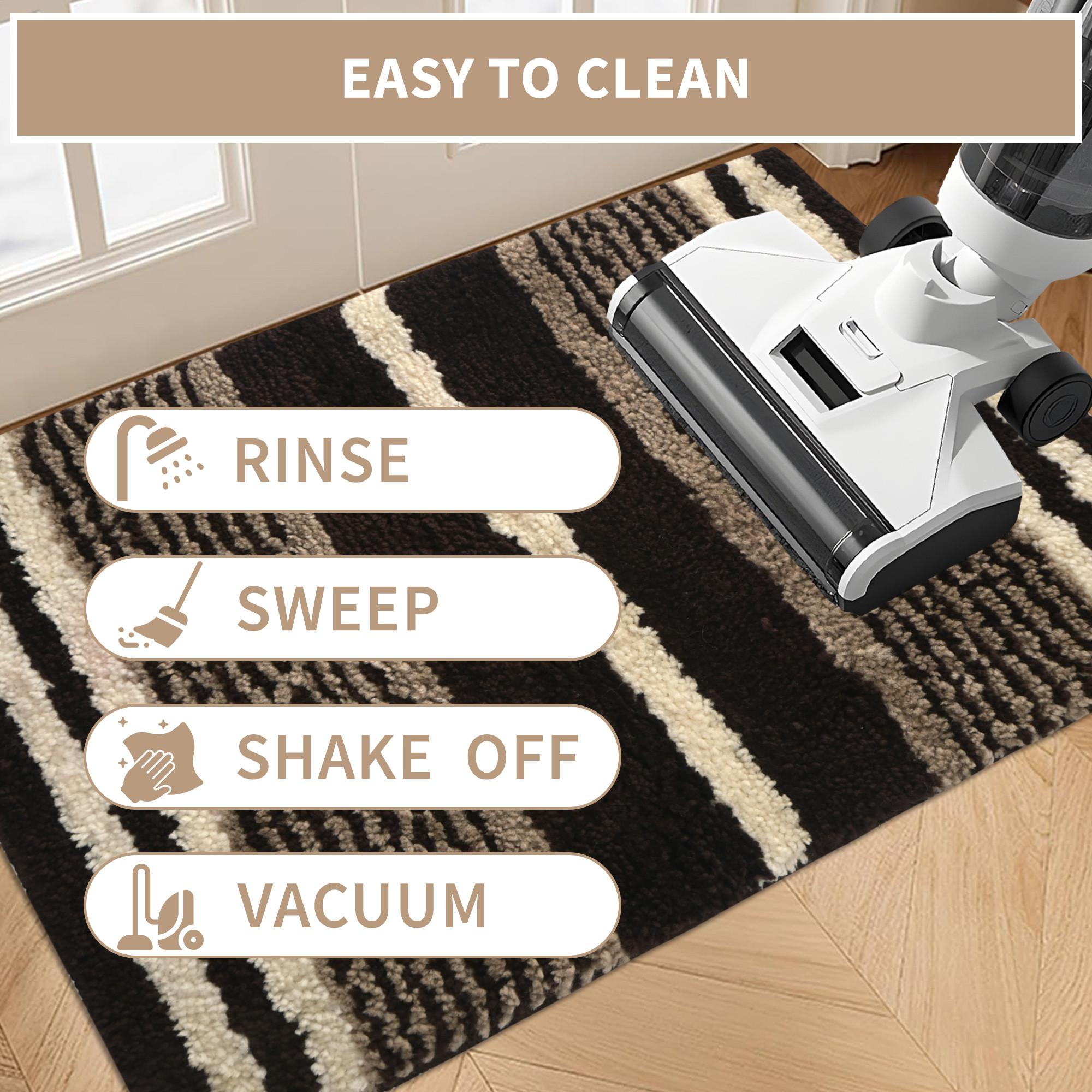 Kuber Industries 60x40 cm Microfiber Water Absorbent Bathroom Mats Anti Slip  Door Mats for Bathroom Entrance  Soft Comfort for Feet Keeps Floor Dry  Safe  Lining - Brown  White