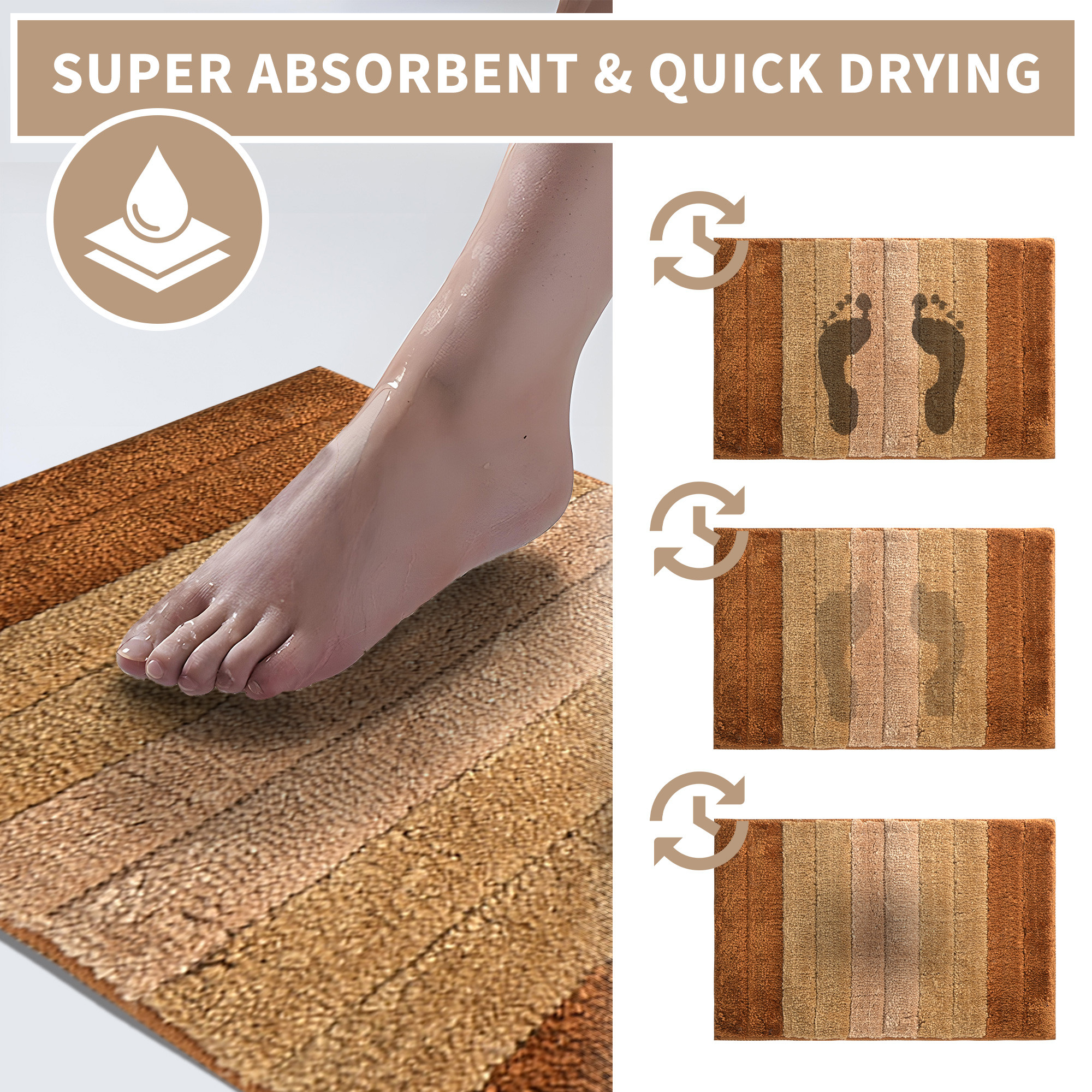 Kuber Industries 60x40 cm Microfiber Water Absorbent Bathroom Mats Anti Slip  Door Mats for Bathroom Entrance  Soft Comfort for Feet Keeps Floor Dry  Safe  Golden  Brown