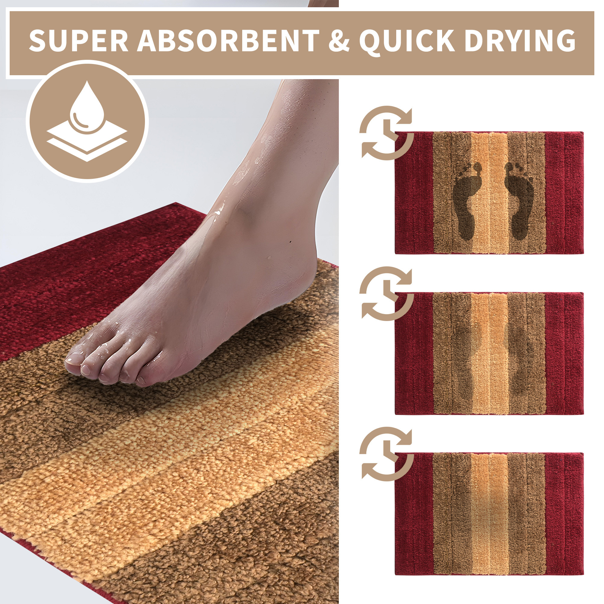 Kuber Industries 60x40 cm Microfiber Water Absorbent Bathroom Mats Anti Slip  Door Mats for Bathroom Entrance  Soft Comfort for Feet Keeps Floor Dry  Safe  Maroon  Brown