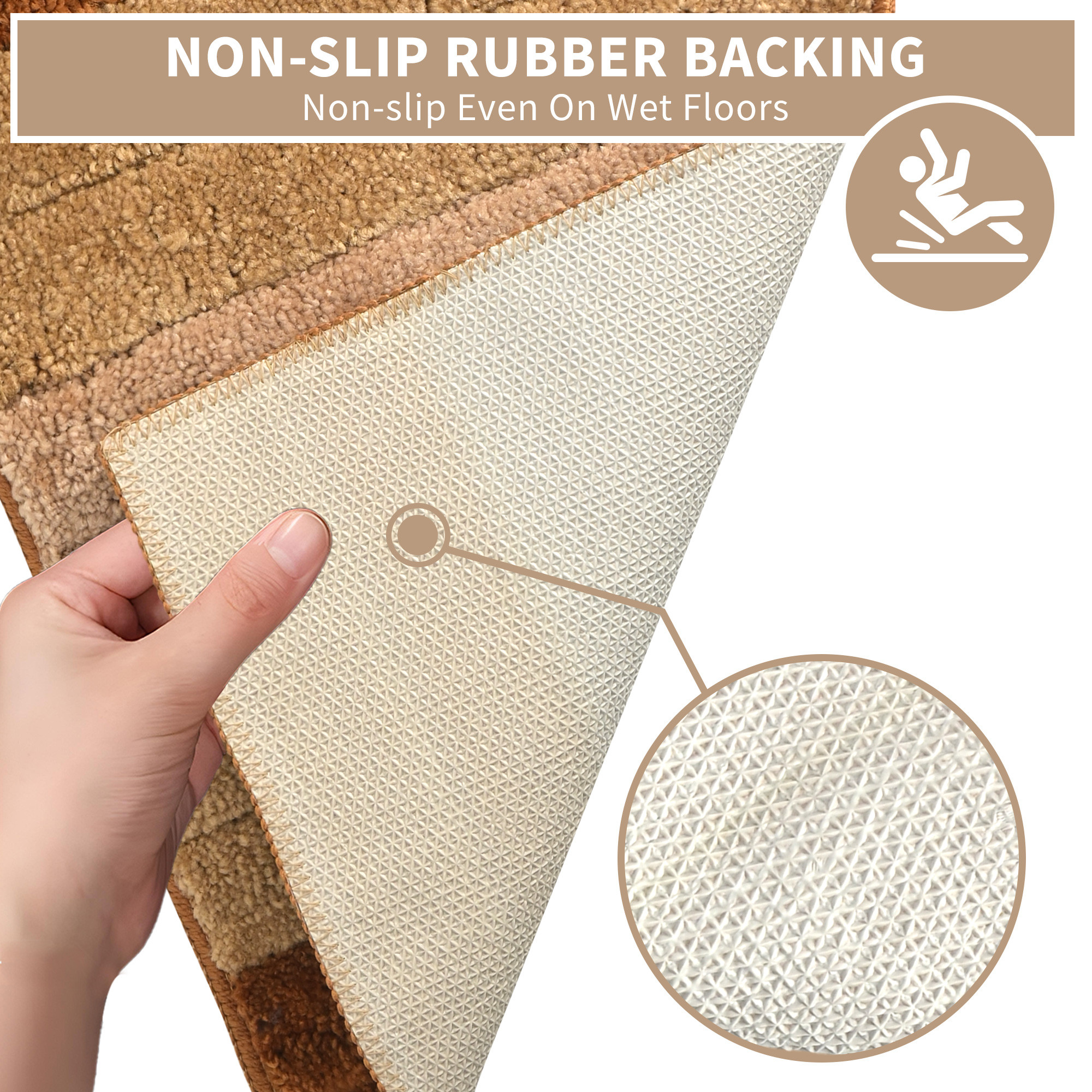 Kuber Industries 60x40 cm Microfiber Water Absorbent Bathroom Mats Anti Slip  Door Mats for Bathroom Entrance  Soft Comfort for Feet Keeps Floor Dry  Safe  Golden  Brown