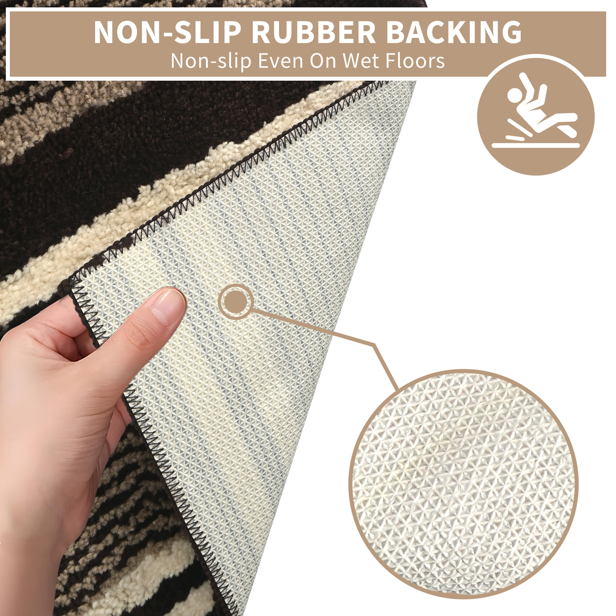 Kuber Industries 60x40 cm Microfiber Water Absorbent Bathroom Mats Anti Slip  Door Mats for Bathroom Entrance  Soft Comfort for Feet Keeps Floor Dry  Safe  Lining - Brown  White