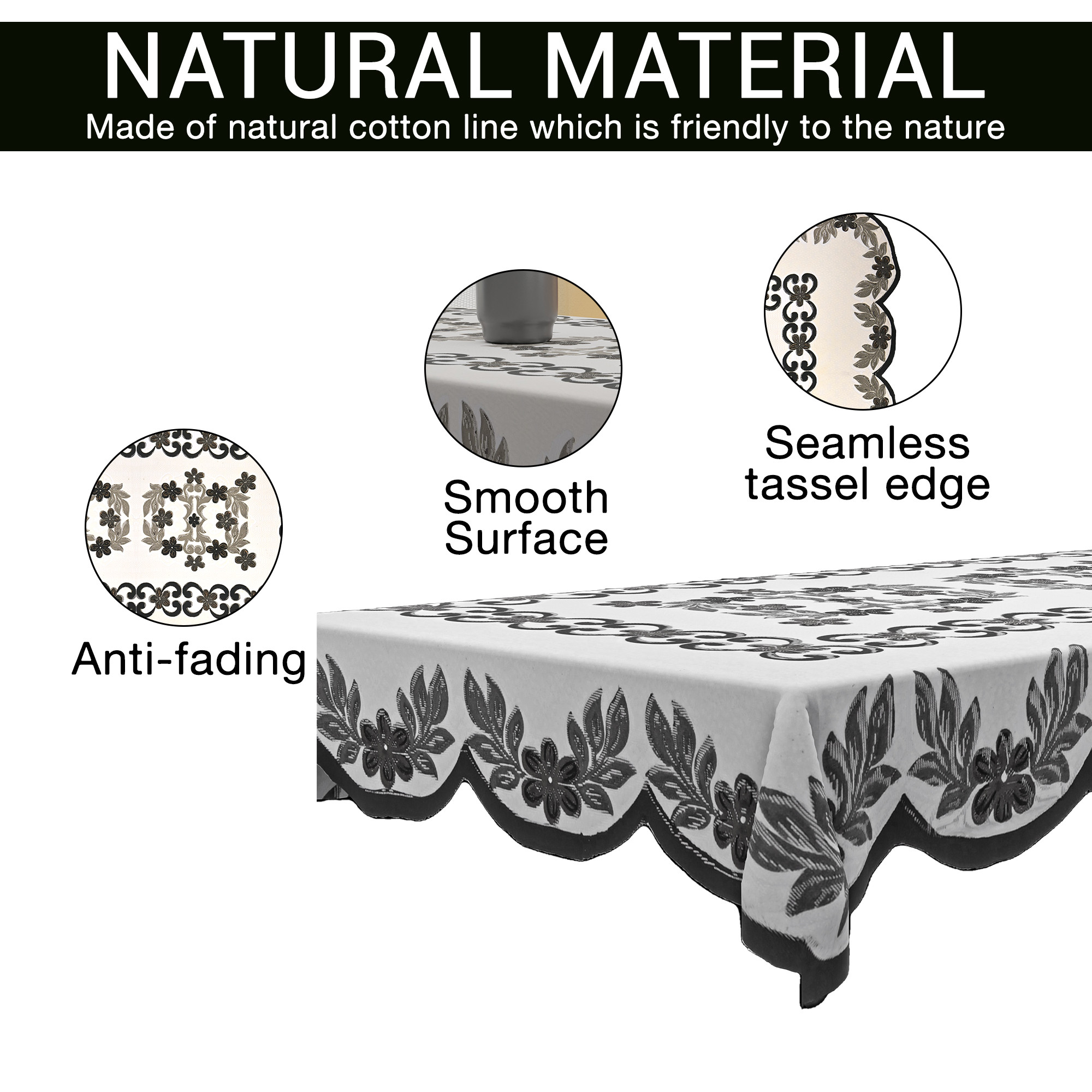 Kuber Industries 60x40 Inch Net Cotton 4 Seater Centre Table Cover Cloth for Living Room  Tea Table Top Cover for Home Decor  Center Table Cloth for Office Table  Dolphin 17301 - Cream  Grey