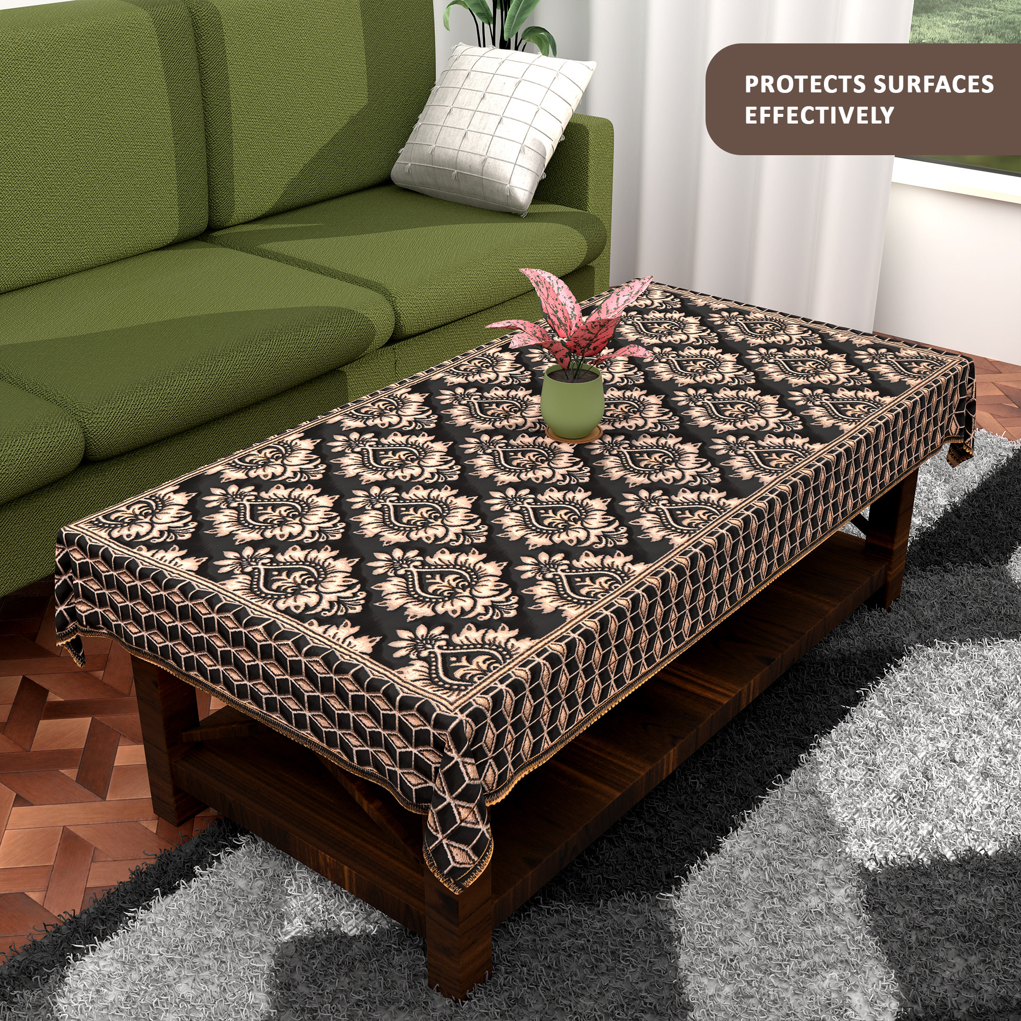Kuber Industries 60x40 Inch Rectangular Table Cloth for 4 Seater Dining Table  Machine Washable Shannel Centre Table Protector Cover  Sheet for HomeOffice  Damask Design -Brown