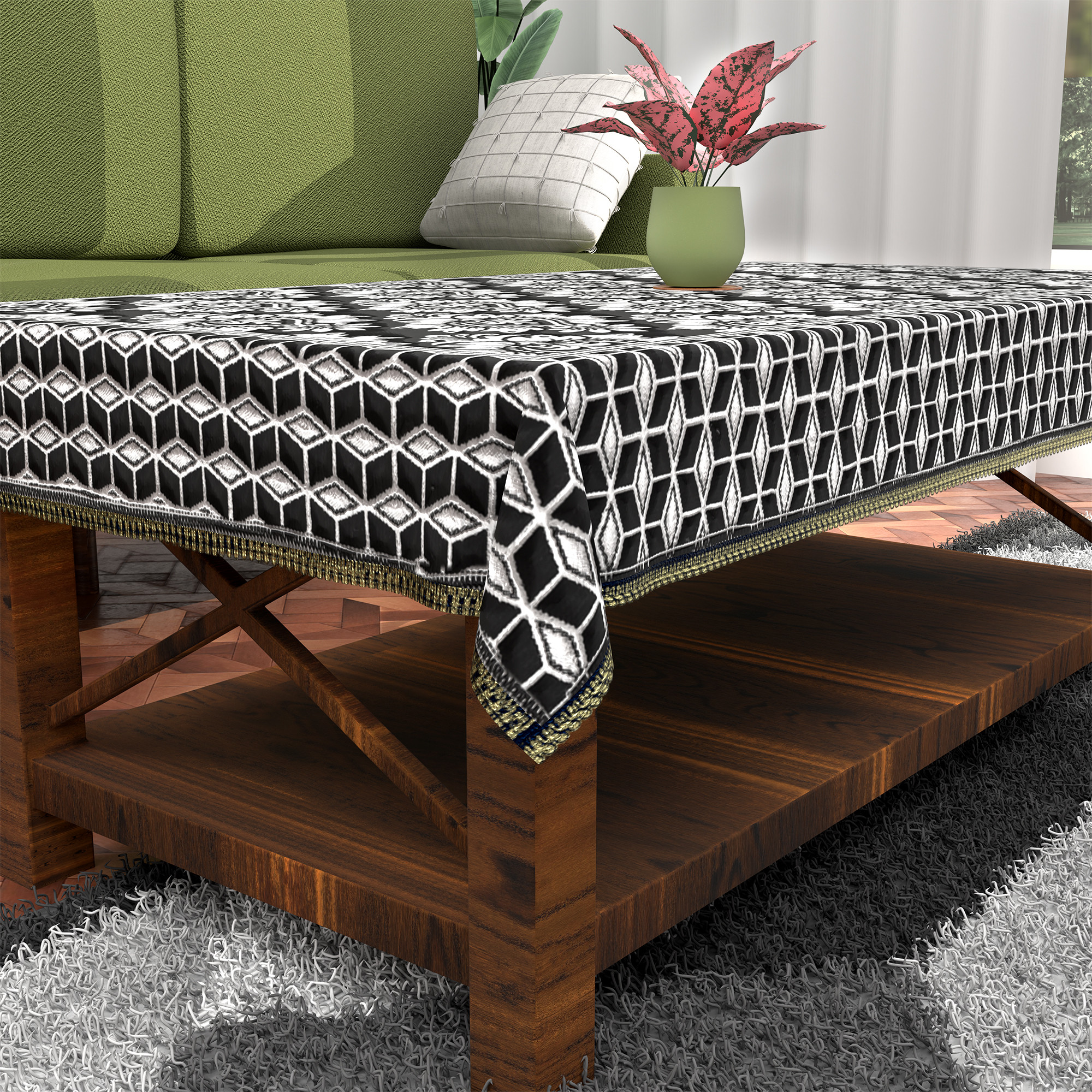 Kuber Industries 60x40 Inch Rectangular Table Cloth for 4 Seater Dining Table  Machine Washable Shannel Centre Table Protector Cover  Sheet for HomeOffice  Damask Design -Black