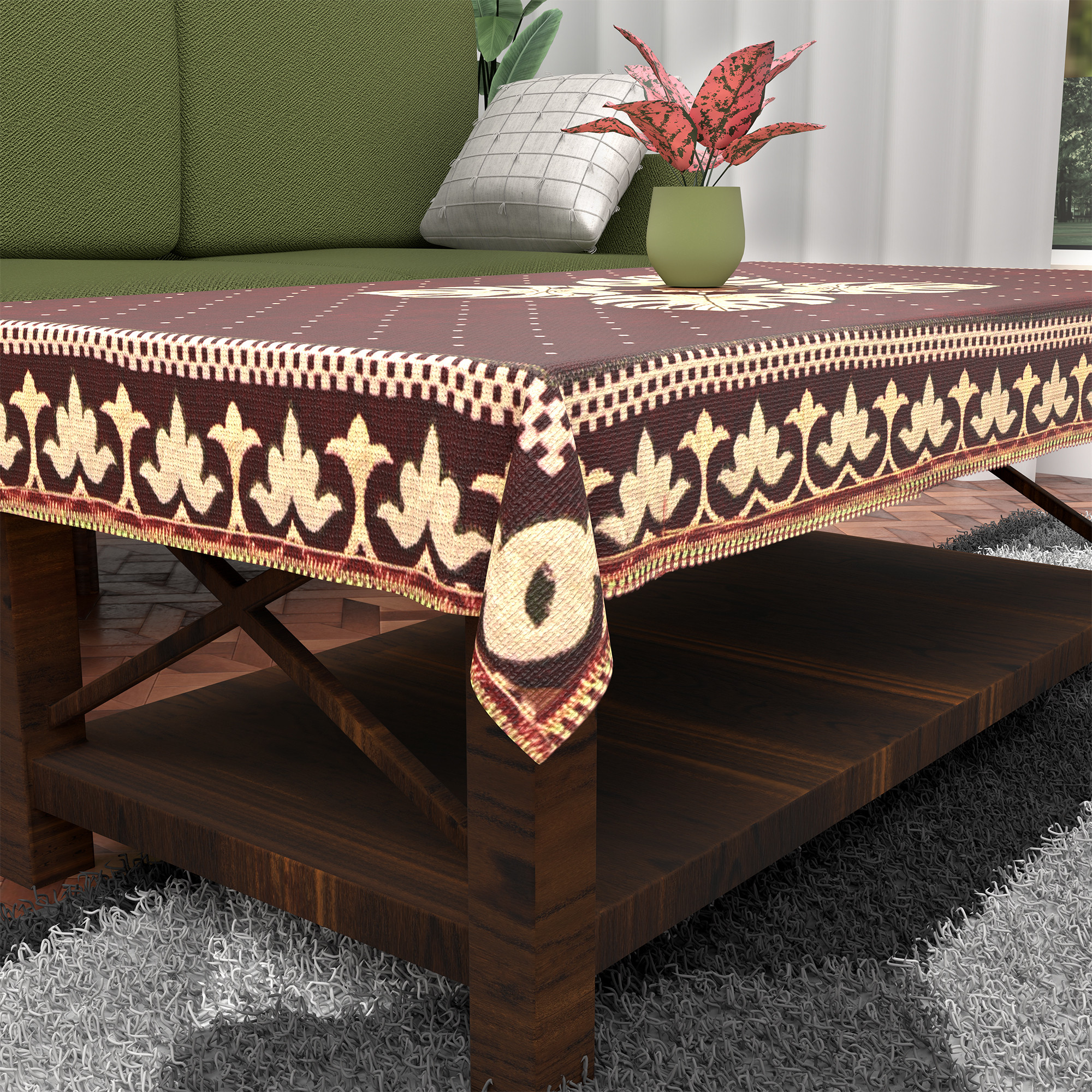 Kuber Industries 60x40 Inch Rectangular Table Cloth for 4 Seater Dining Table  Machine Washable Shannel Centre Table Protector Cover  Sheet for HomeOffice  Patta Design -Maroon