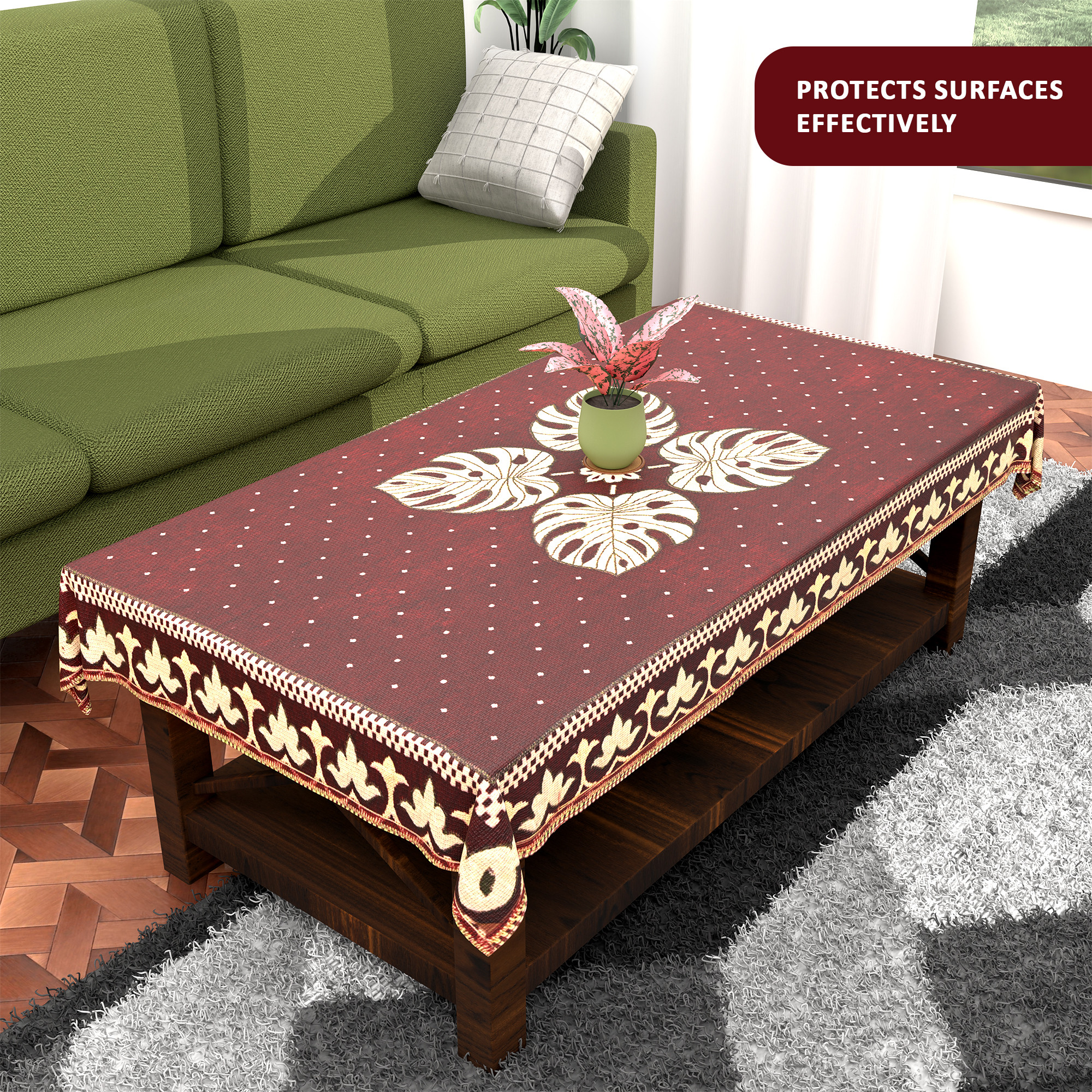 Kuber Industries 60x40 Inch Rectangular Table Cloth for 4 Seater Dining Table  Machine Washable Shannel Centre Table Protector Cover  Sheet for HomeOffice  Patta Design -Maroon