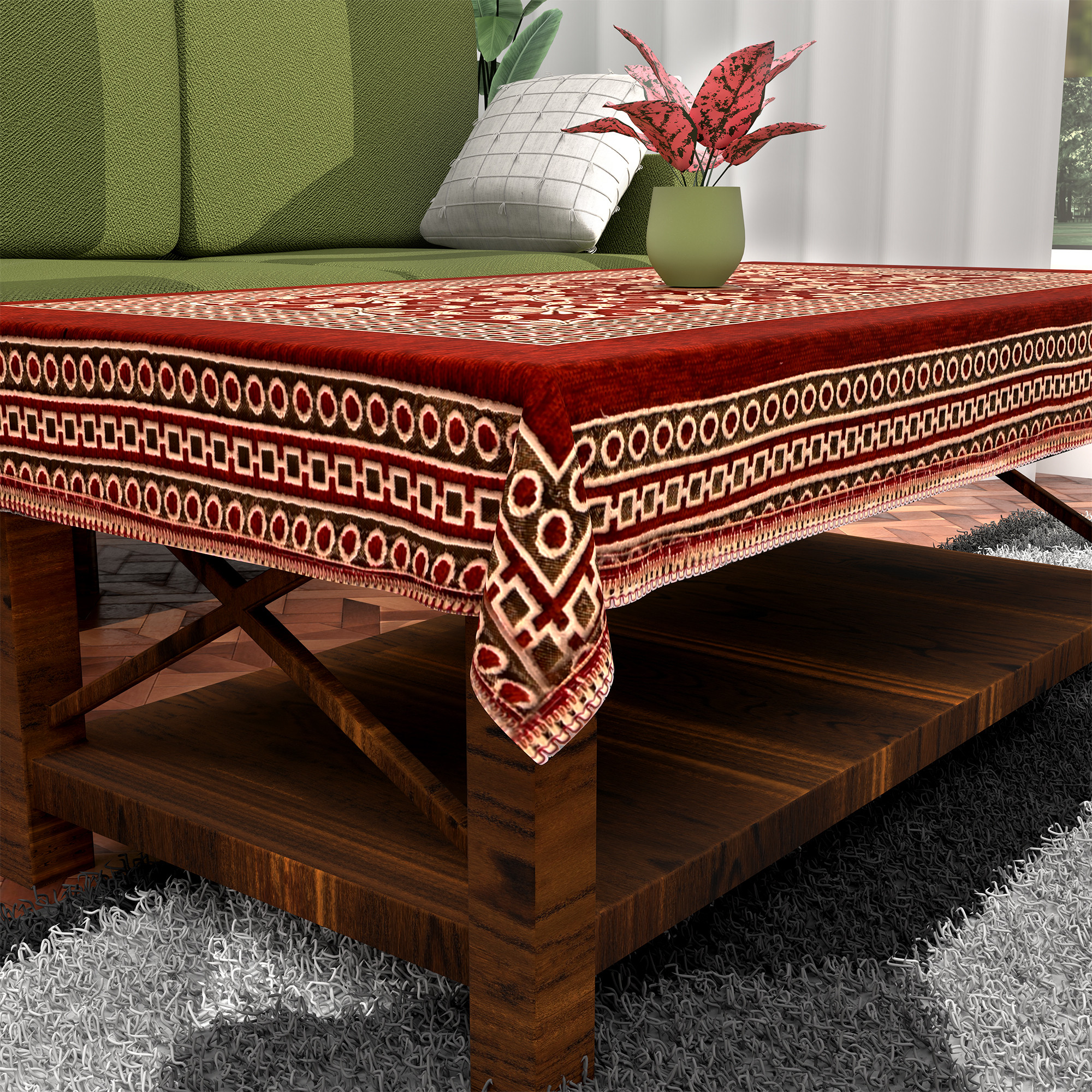 Kuber Industries 60x40 Inch Rectangular Table Cloth for 4 Seater Dining Table  Machine Washable Shannel Centre Table Protector Cover  Sheet for HomeOffice  Flower Design -Maroon