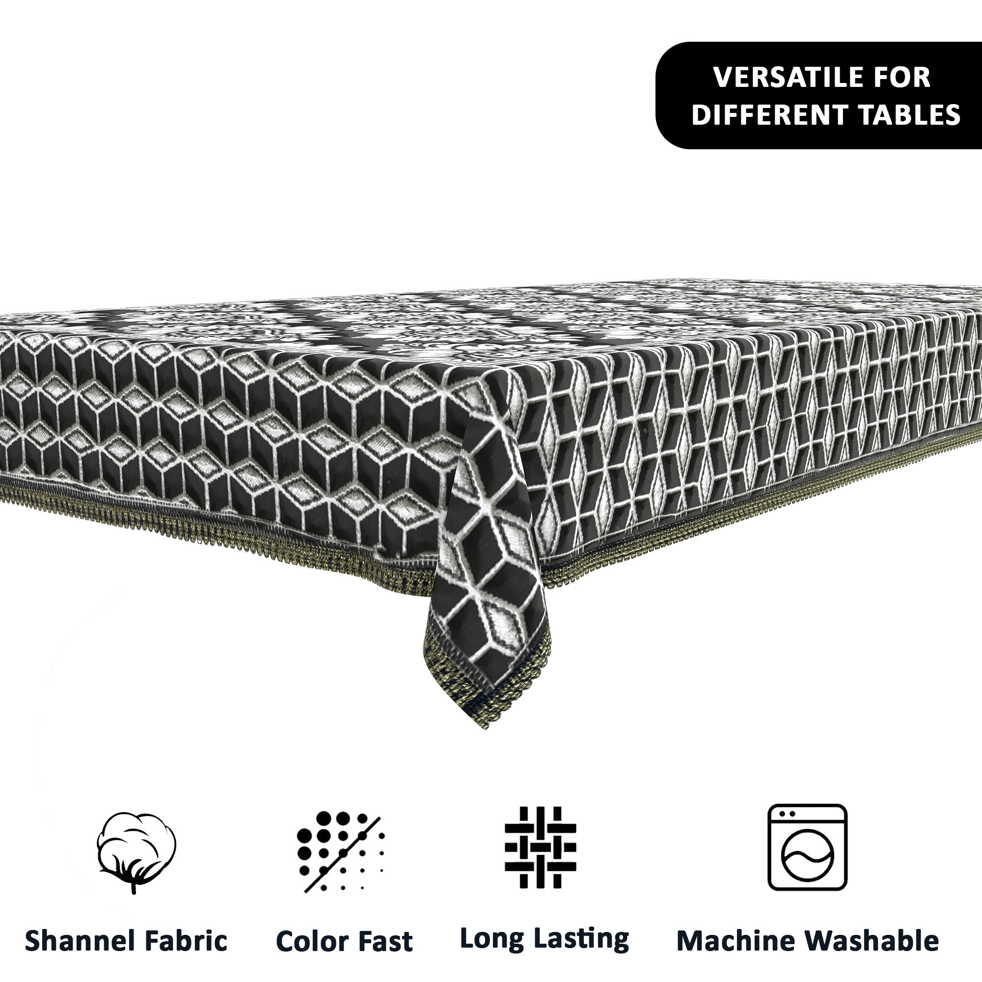 Kuber Industries 60x40 Inch Rectangular Table Cloth for 4 Seater Dining Table  Machine Washable Shannel Centre Table Protector Cover  Sheet for HomeOffice  Damask Design -Black