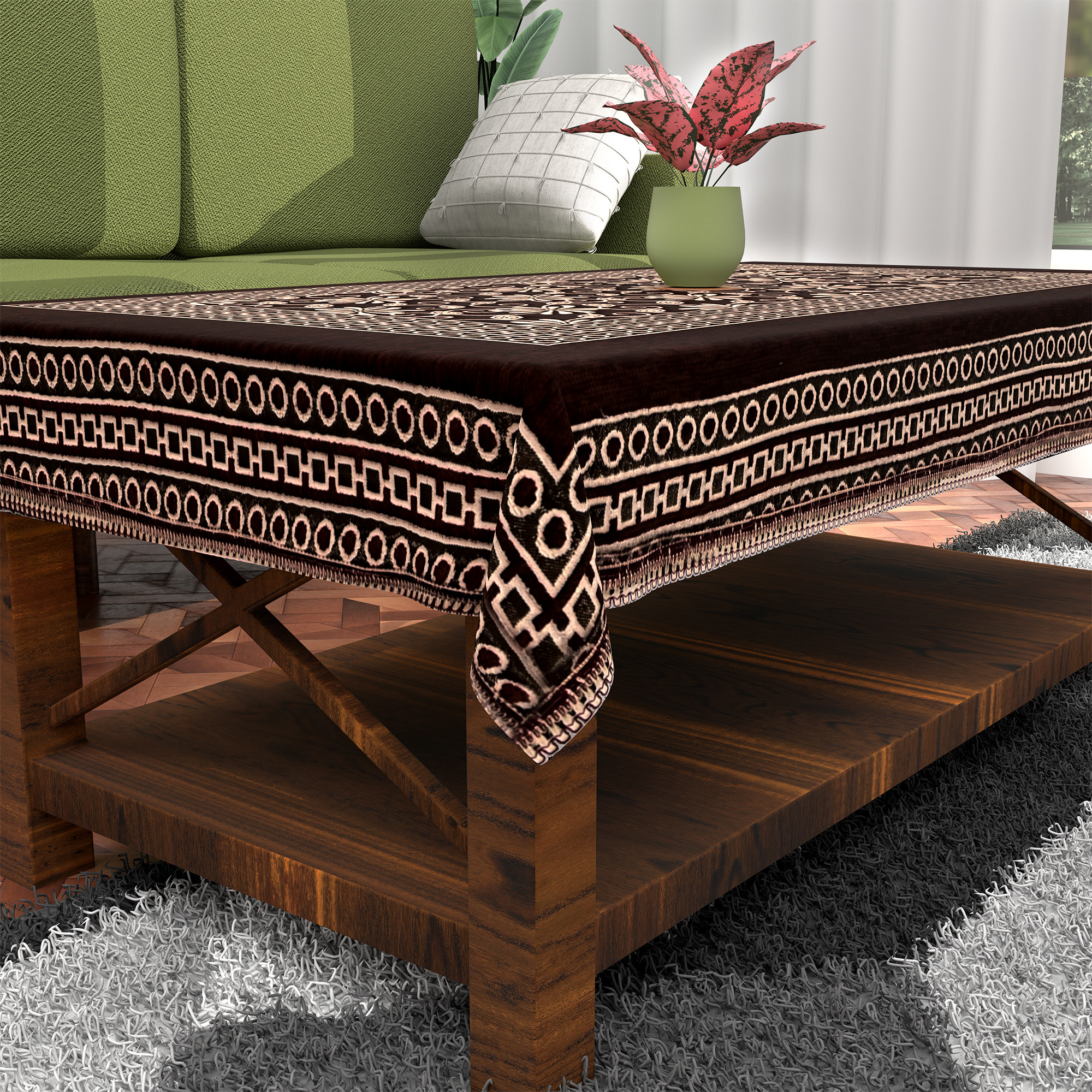 Kuber Industries 60x40 Inch Table Cloth for 4 Seater Dining Table  Machine Washable Shannel Centre Table Protector Cover  Sheet for HomeOffice  Flower Design -Brown