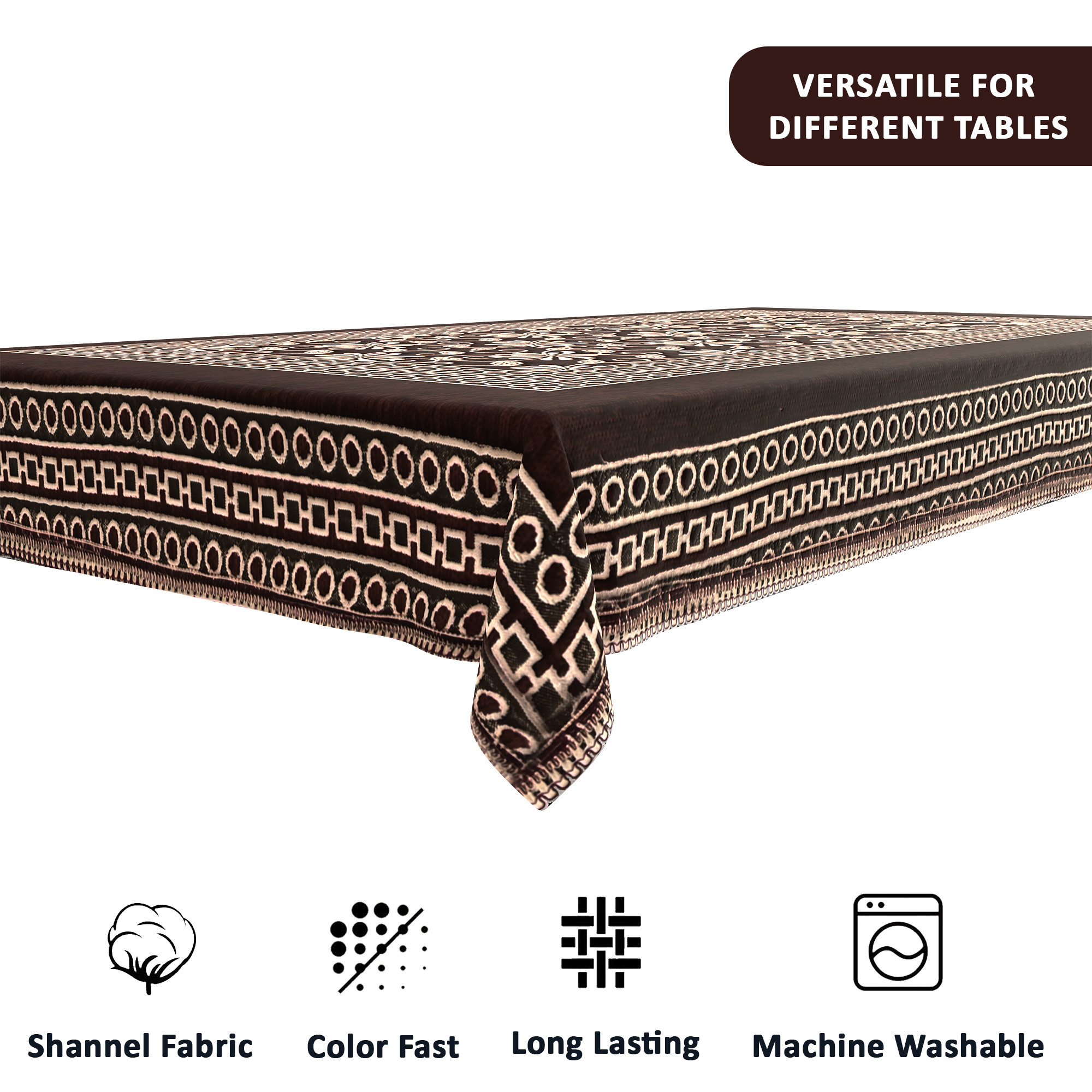 Kuber Industries 60x40 Inch Table Cloth for 4 Seater Dining Table  Machine Washable Shannel Centre Table Protector Cover  Sheet for HomeOffice  Flower Design -Brown