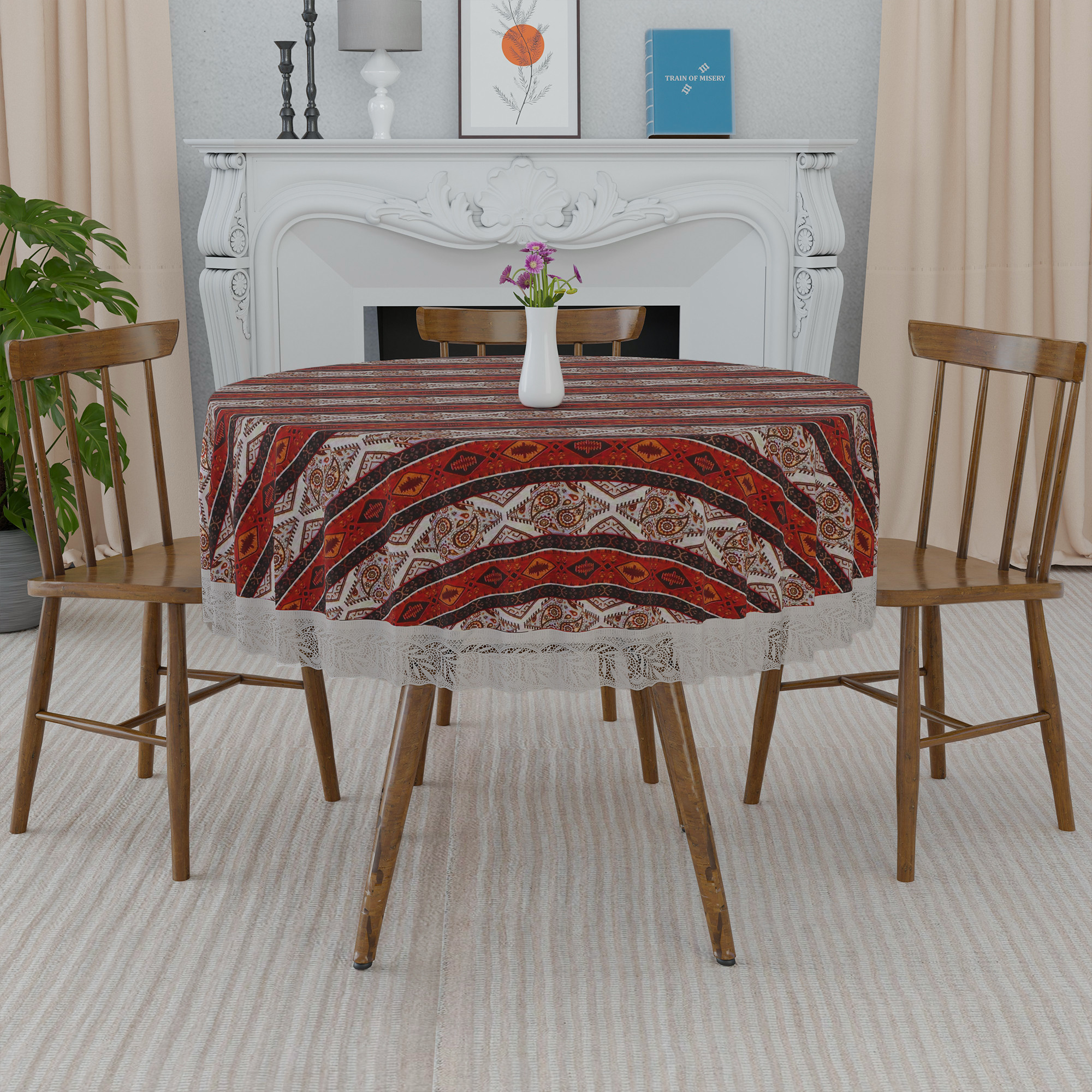 Kuber Industries 60x60 Inch PVC Round Table Cloth for 4 Seater Dining Table  Waterproof Table Cover Cloth  Table Protector for Home Cafes  Restaurants  Carry Stripe FBS - Brown