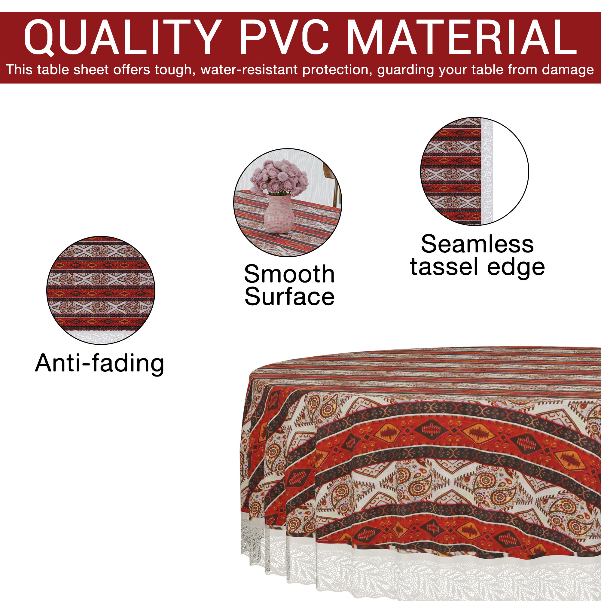 Kuber Industries 60x60 Inch PVC Round Table Cloth for 4 Seater Dining Table  Waterproof Table Cover Cloth  Table Protector for Home Cafes  Restaurants  Carry Stripe FBS - Brown