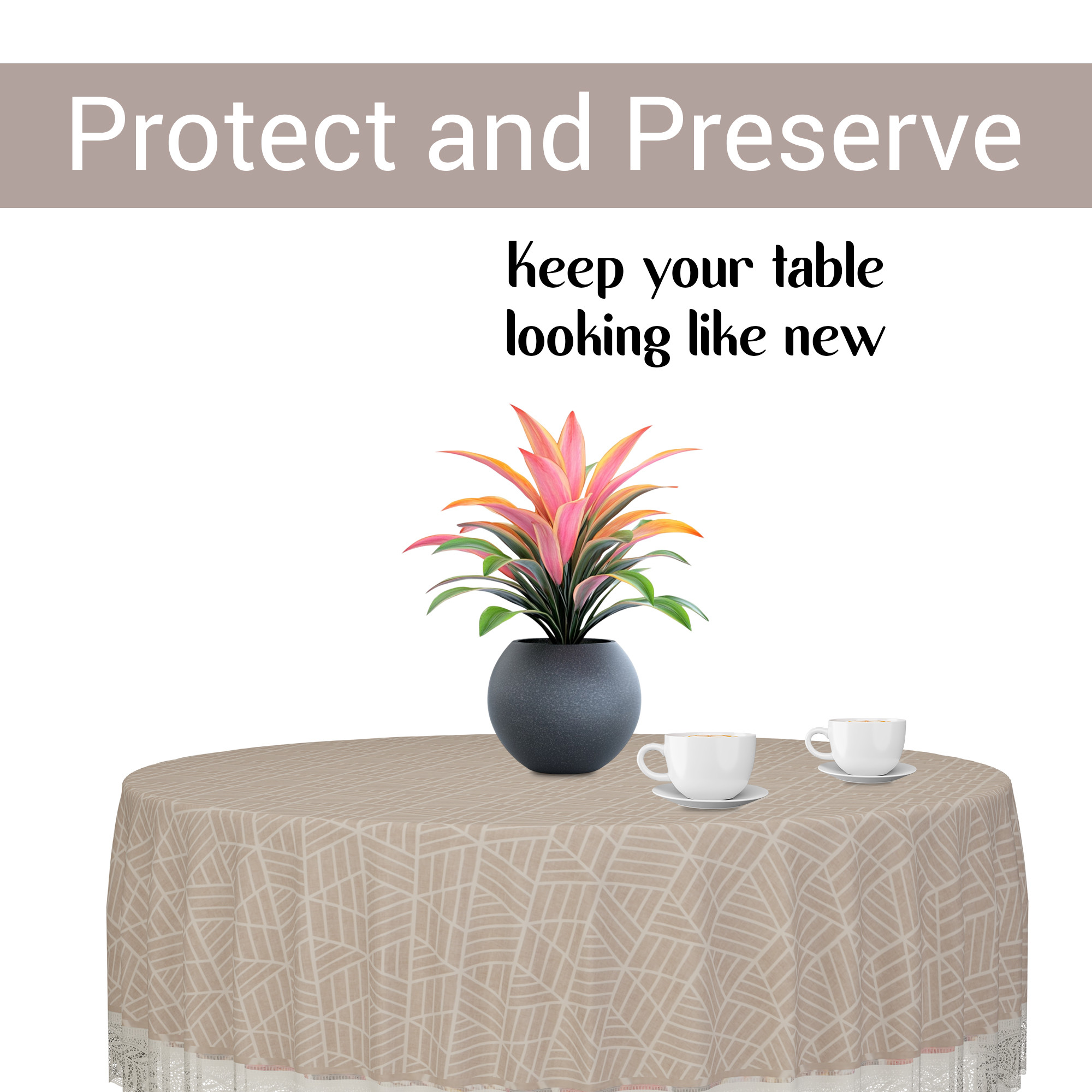 Kuber Industries 60x60 Inch PVC Round Table Cloth for 4 Seater Dining Table  Waterproof Table Cover Cloth  Table Protector for Home Cafes  Restaurants  Zig Zag FBM - Beige  Cream