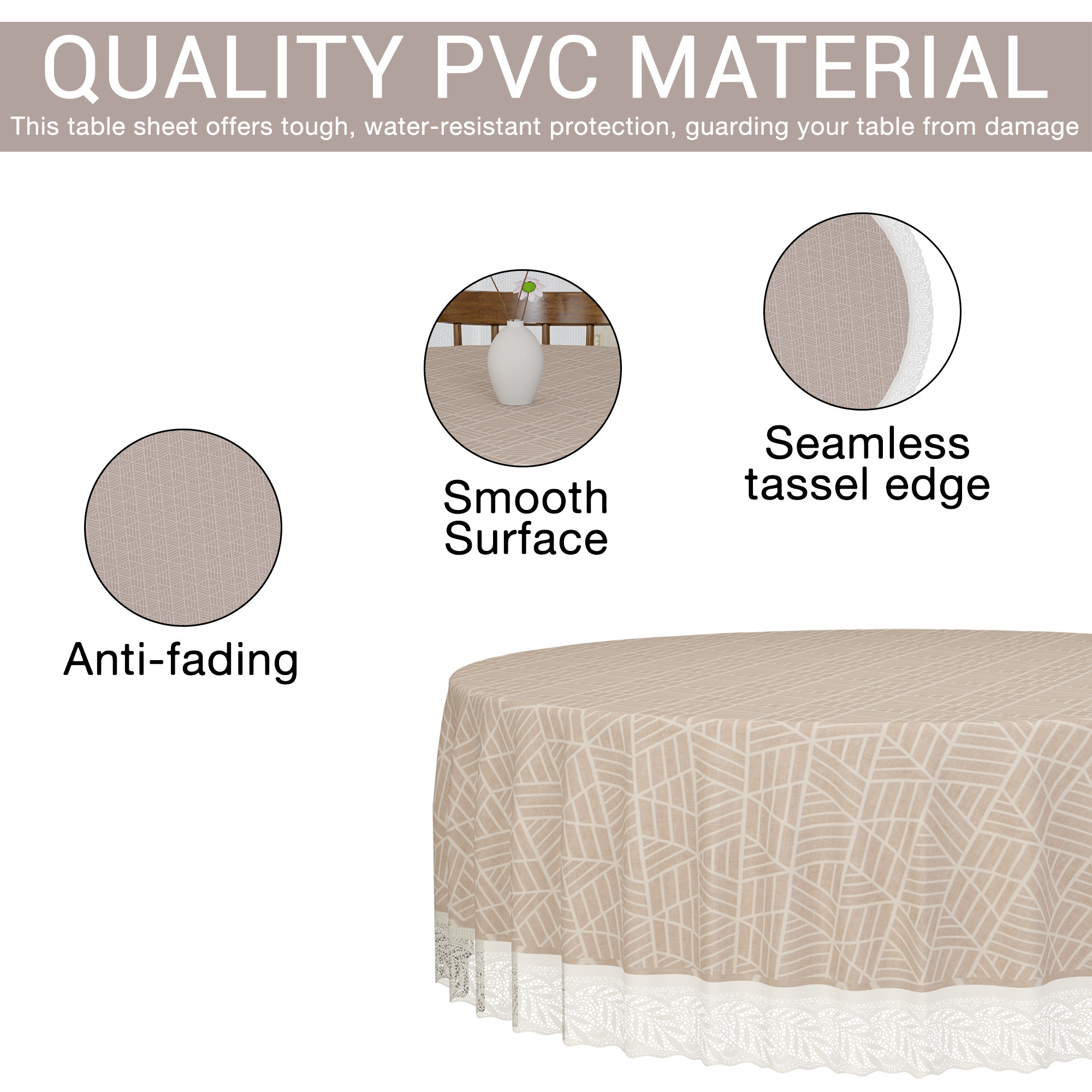 Kuber Industries 60x60 Inch PVC Round Table Cloth for 4 Seater Dining Table  Waterproof Table Cover Cloth  Table Protector for Home Cafes  Restaurants  Zig Zag FBM - Beige  Cream