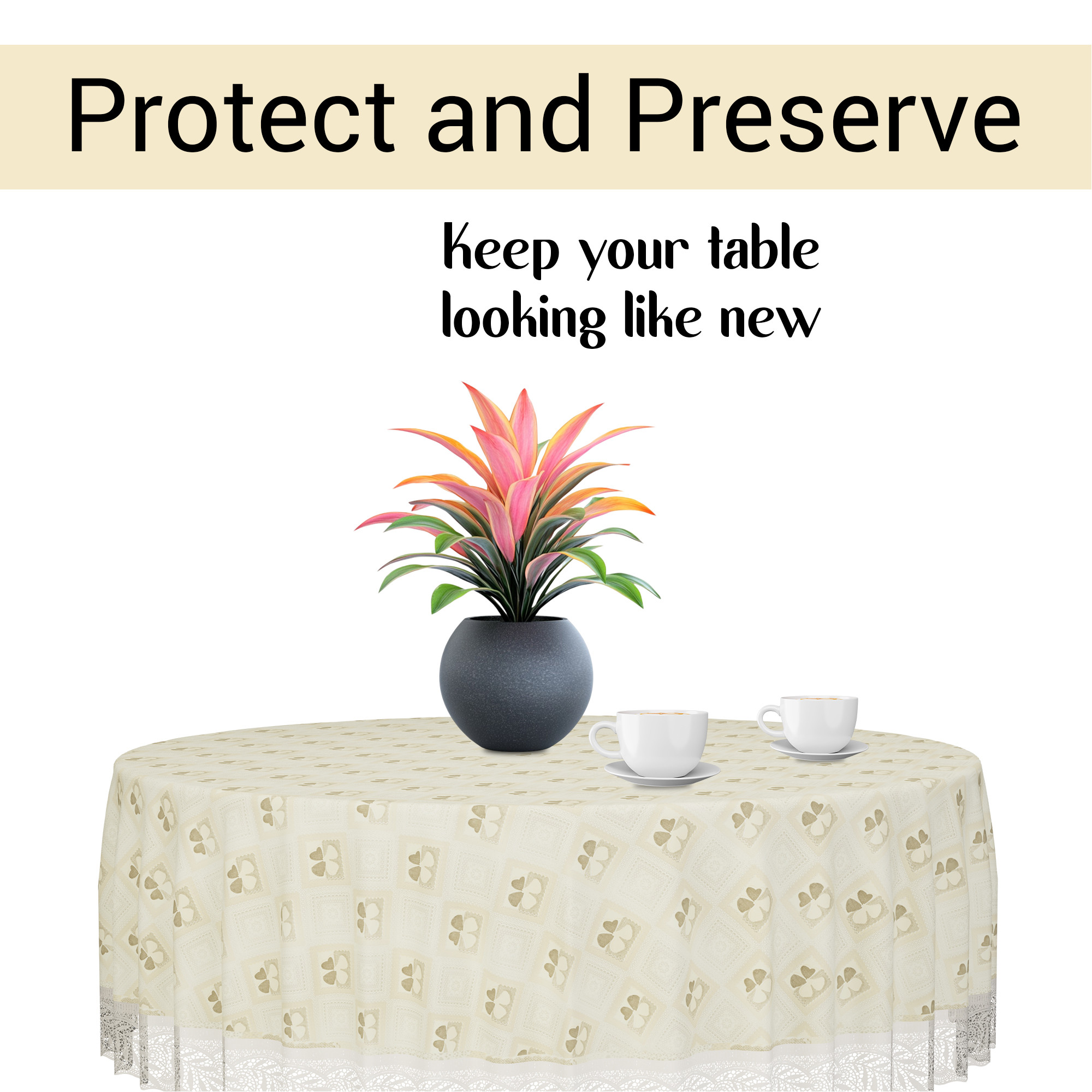 Kuber Industries 60x60 Inch PVC Round Table Cloth for 4 Seater Dining Table  Waterproof Table Cover Cloth  Table Protector for Home Cafes  Restaurants  Check Flower CBC - Cream  Brown