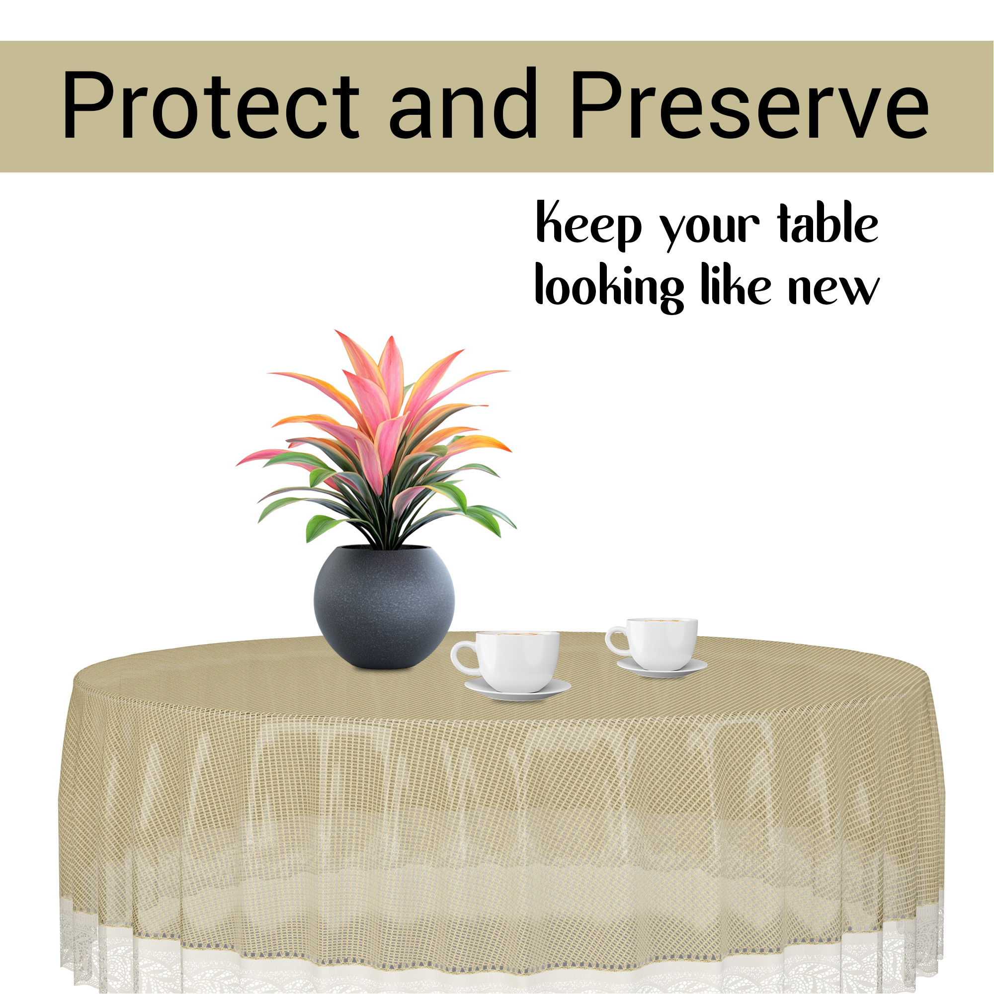 Kuber Industries 60x60 Inch PVC Round Table Cloth for 4 Seater Dining Table  Waterproof Table Cover Cloth  Table Protector for Home Cafes  Restaurants  Jaal Jute Design JBJ - Brown