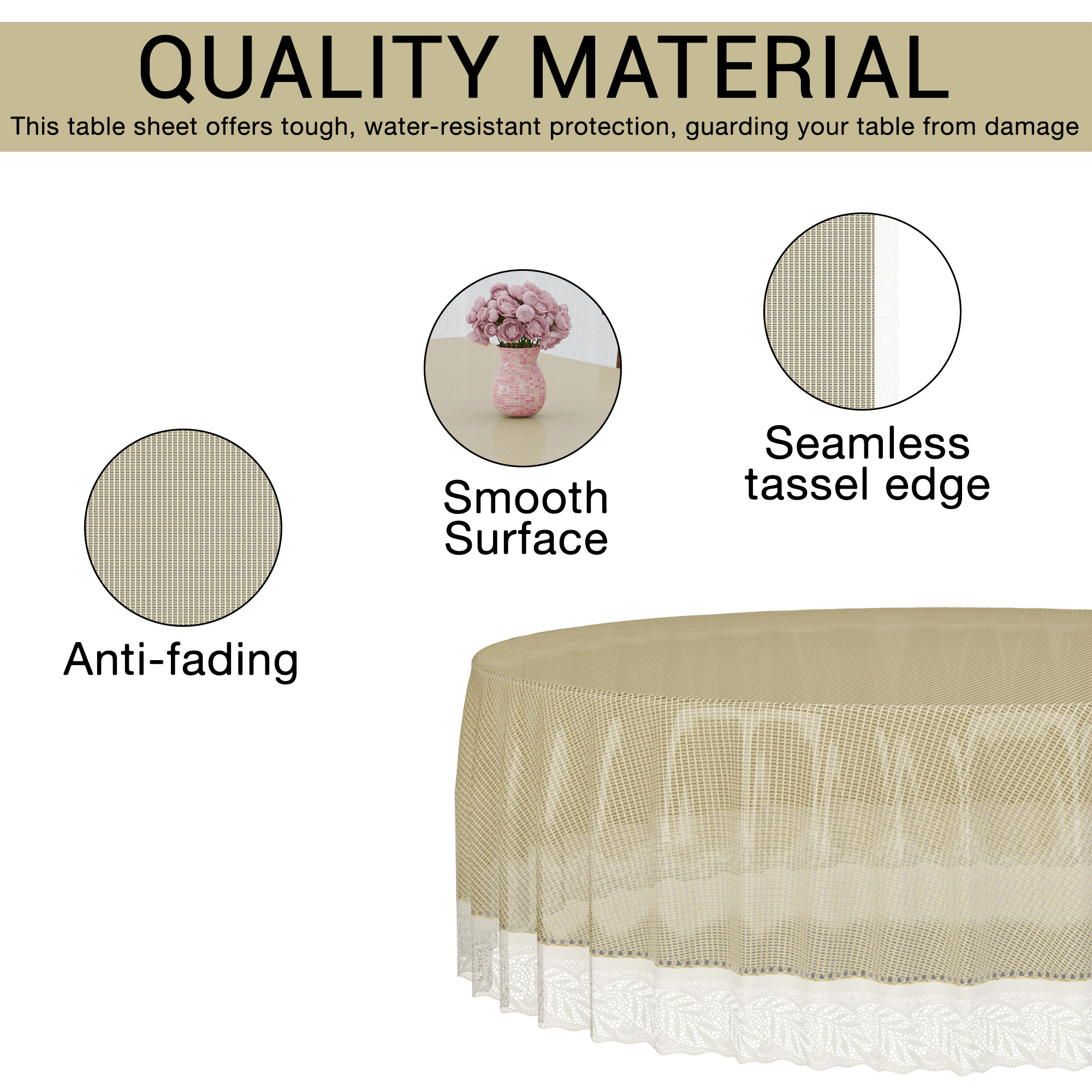 Kuber Industries 60x60 Inch PVC Round Table Cloth for 4 Seater Dining Table  Waterproof Table Cover Cloth  Table Protector for Home Cafes  Restaurants  Jaal Jute Design JBJ - Brown