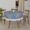 60x60 Inch Round Waterproof PVC Table Cover – Heat-Resistant Table Protector for Dining or Center Tables | Easy to Clean, Scratch-Proof Tablecloth | Multi Flower - Blue