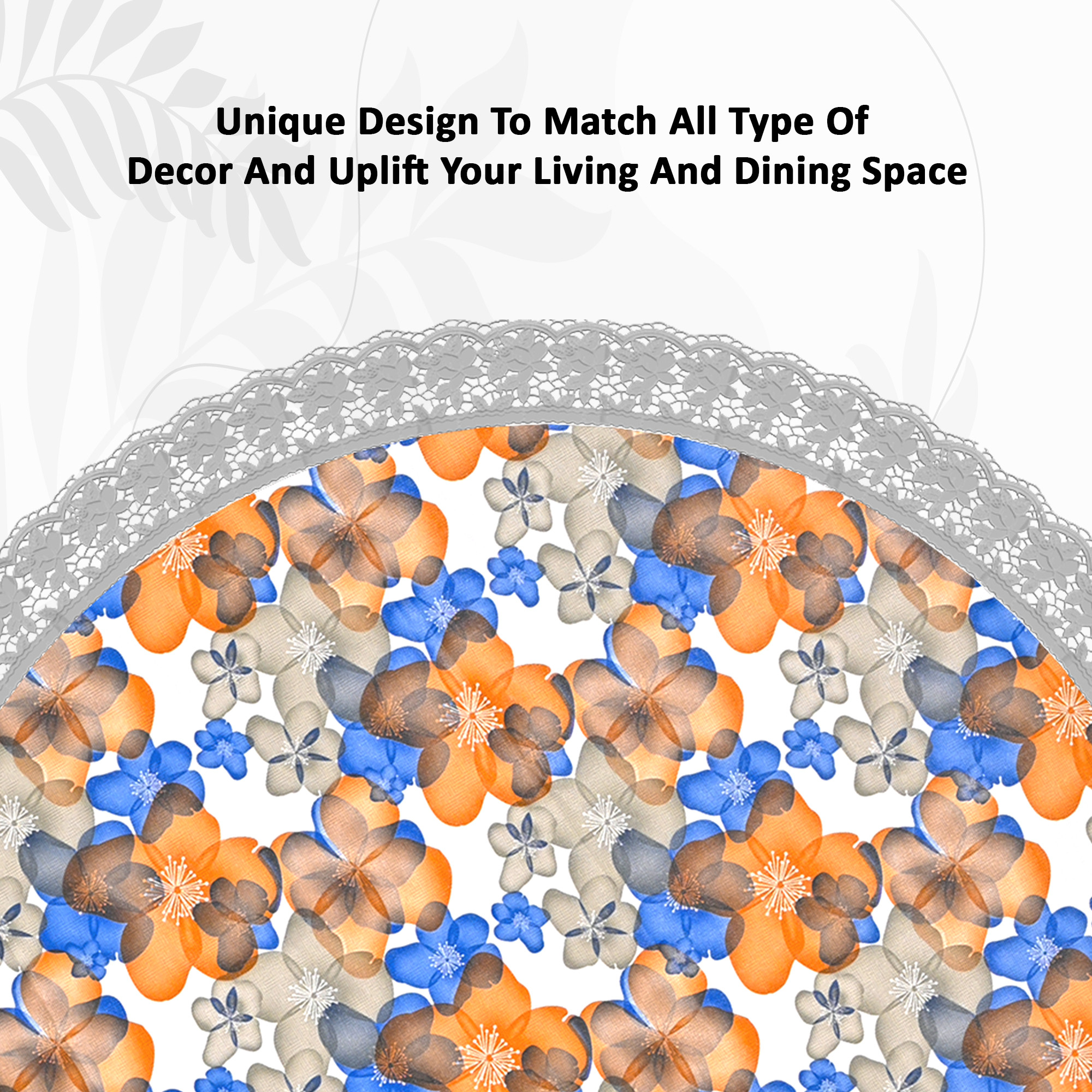 Kuber Industries 60x60 Inches Round Waterproof 4 Seater Dining Table Cover  Durable  Wipeable Centre Table Sheet  Protector for Home Bedroom  Office  Multi Floral - White Blue