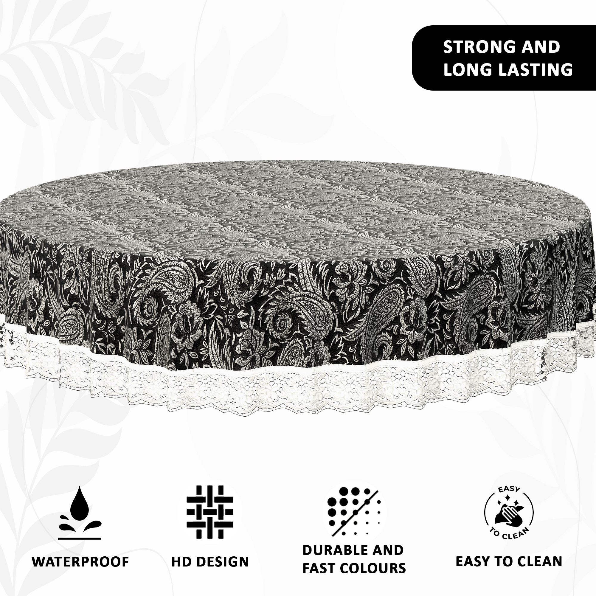 Kuber Industries 60x60 Inches Round Waterproof 4 Seater Dining Table Cover  Durable  Wipeable Centre Table Sheet  Protector for Home Bedroom  Office  Multi Floral - Black Silver