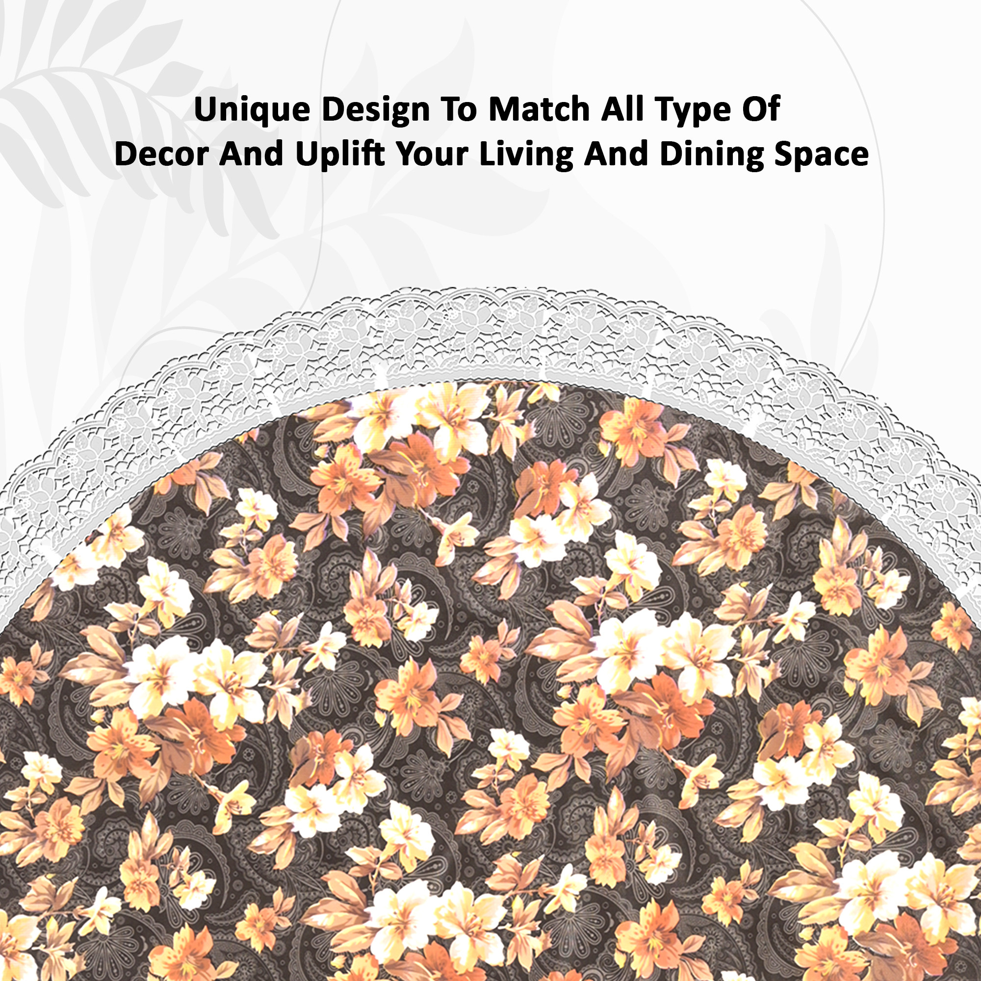 Kuber Industries 60x60 Inches Waterproof Round 4 Seater Dining Table Cover for Living Room  Anti Slip TeapoyComputer  Office Table ClothSheet  Flower Print - Grey  Brown