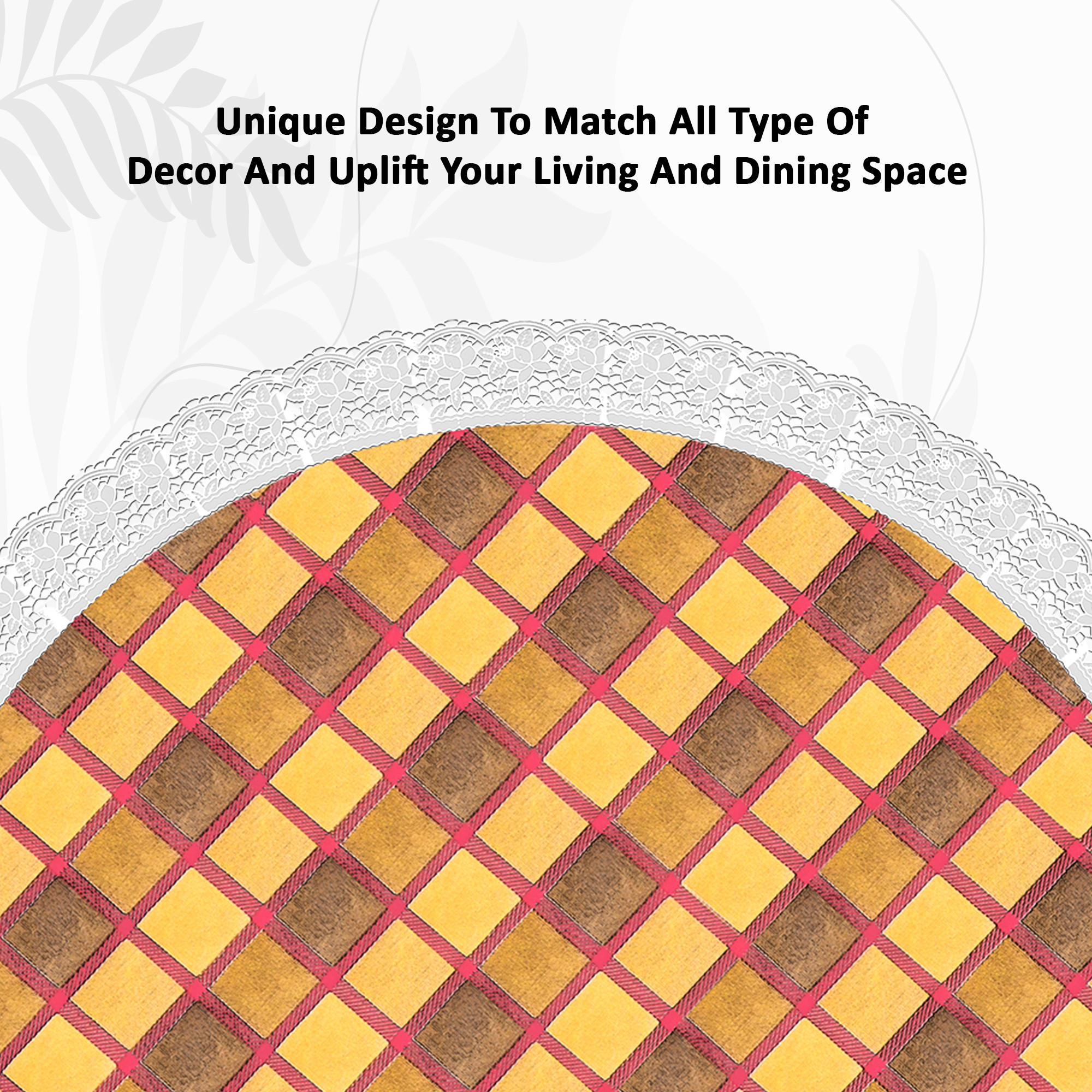 Kuber Industries 60x60 Inches Waterproof Round 4 Seater Dining Table Cover for Living Room  Anti Slip TeapoyComputer  Office Table ClothSheet  Golden Check Print - Pink