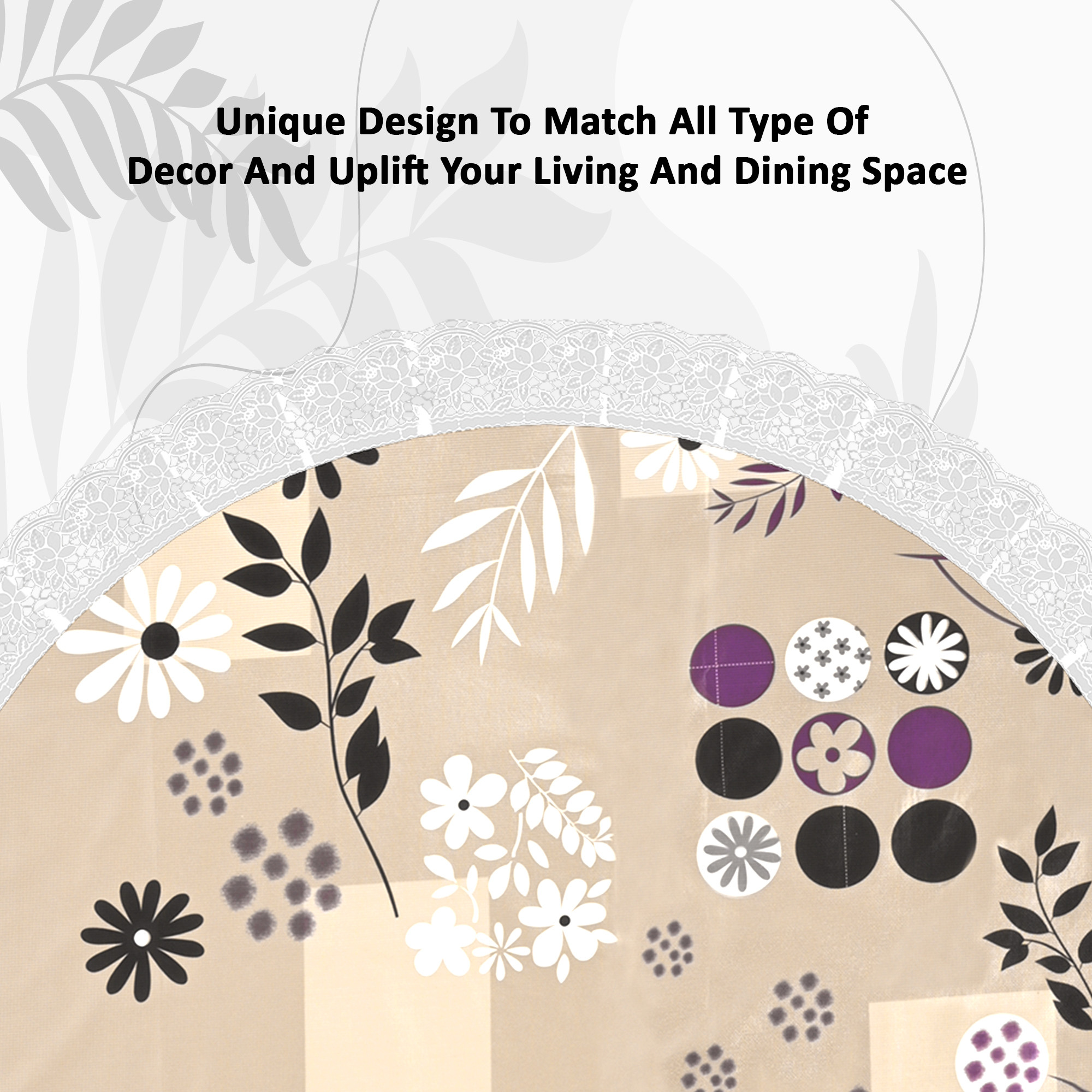 Kuber Industries 60x60 Inches Waterproof Round 4 Seater Dining Table Cover for Living Room  Anti Slip TeapoyComputer  Office Table ClothSheet  Flower Circle Print - Light Brown