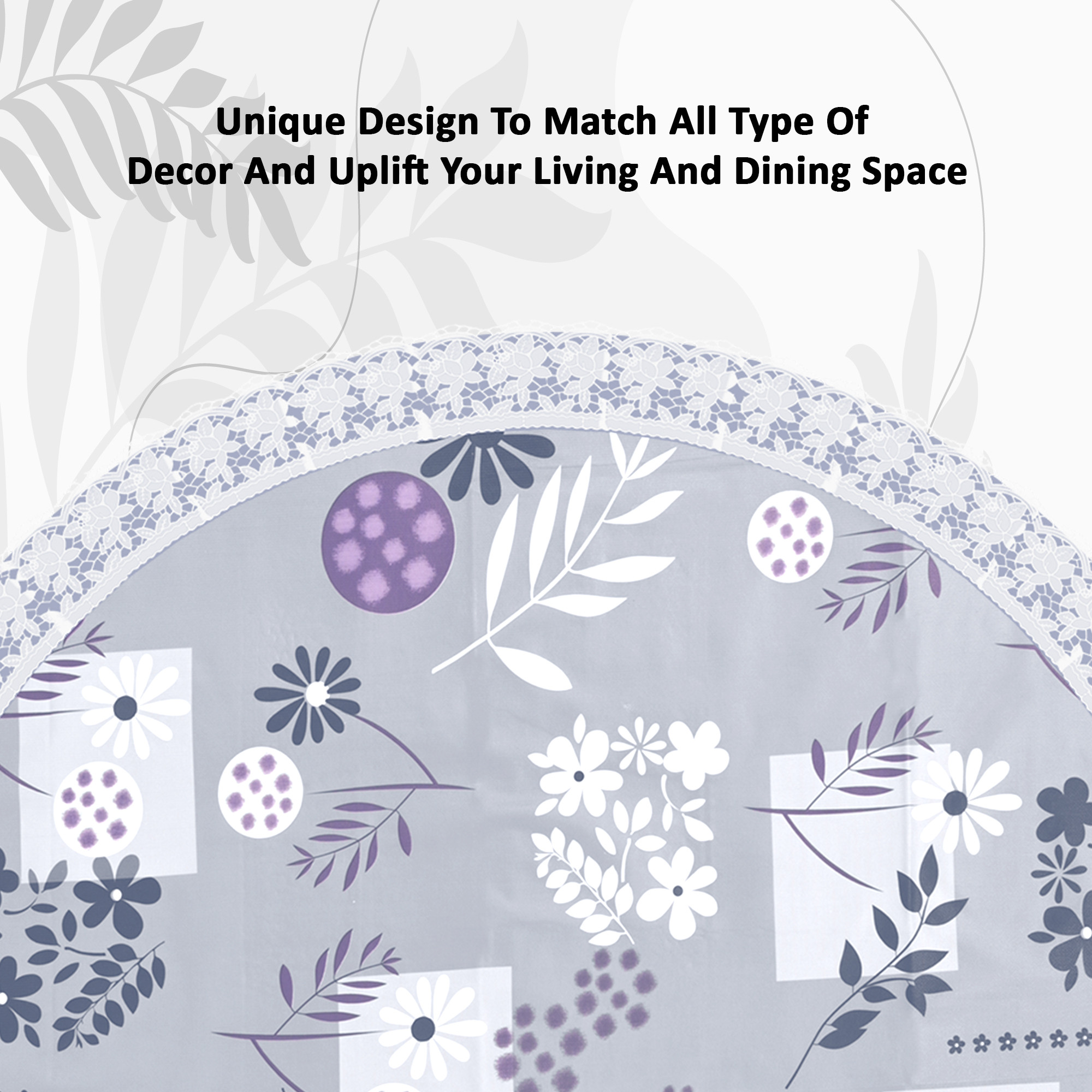 Kuber Industries 60x60 Inches Waterproof Round 4 Seater Dining Table Cover for Living Room  Anti Slip TeapoyComputer  Office Table ClothSheet  Flower Circle Print - Grey