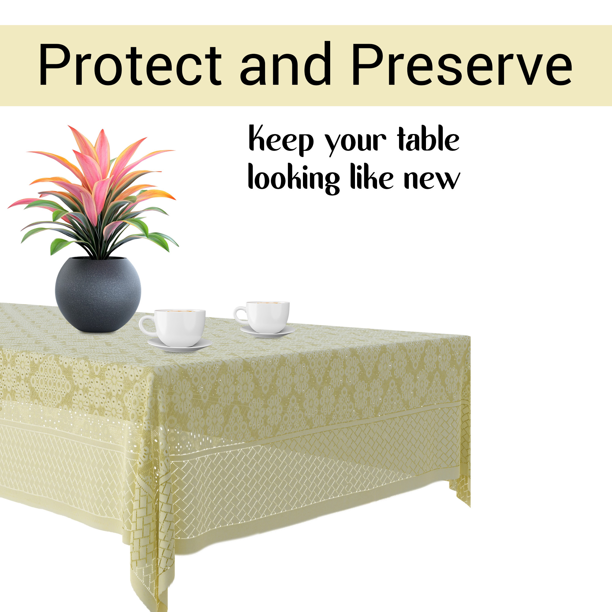 Kuber Industries 60x90 Inch 6 Seater Dining Table Cover  Durable  Wrinkle-Free Table Cover ClothProtector - Dining Table Accessories for Home  Self Boring Design- Cream