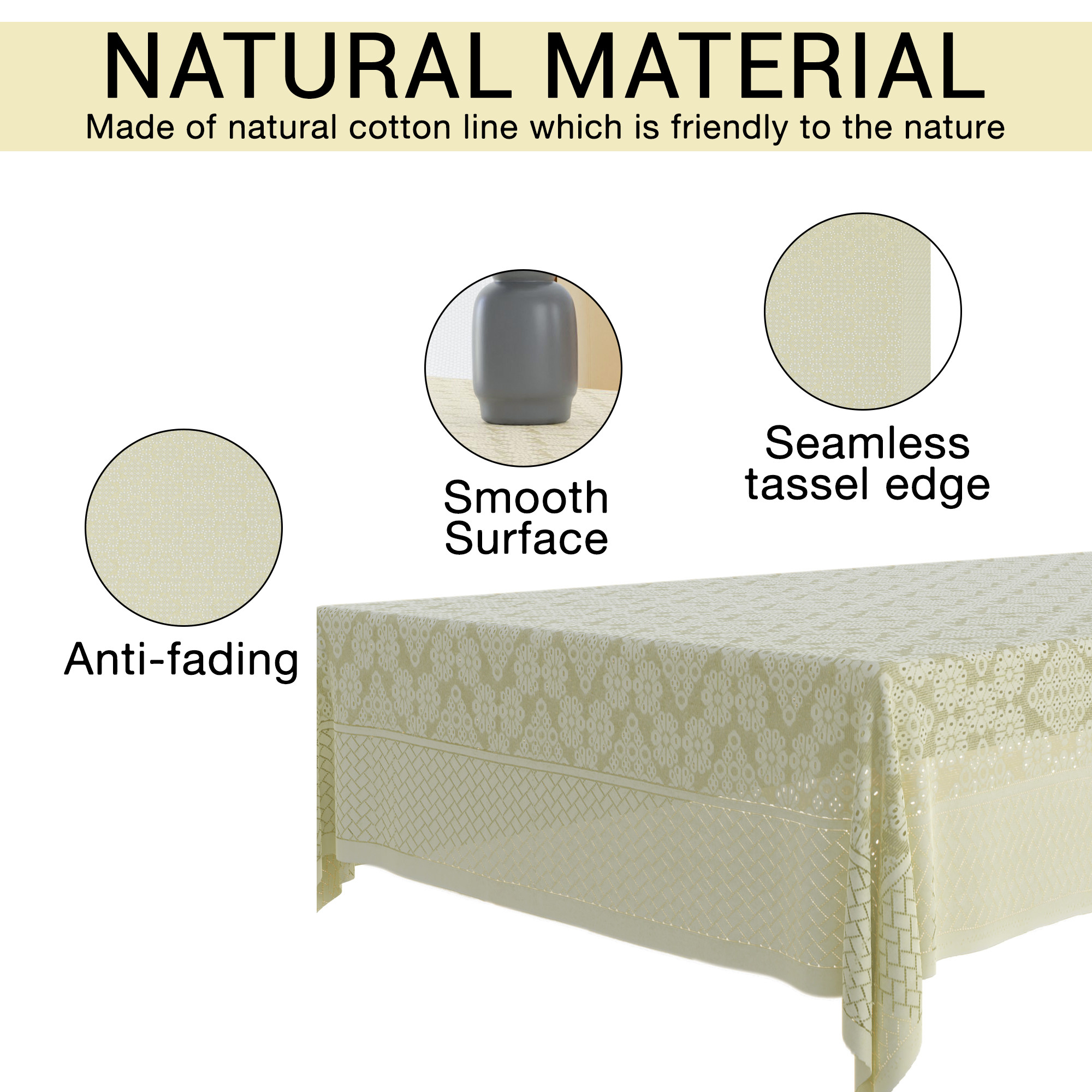 Kuber Industries 60x90 Inch 6 Seater Dining Table Cover  Durable  Wrinkle-Free Table Cover ClothProtector - Dining Table Accessories for Home  Self Boring Design- Cream