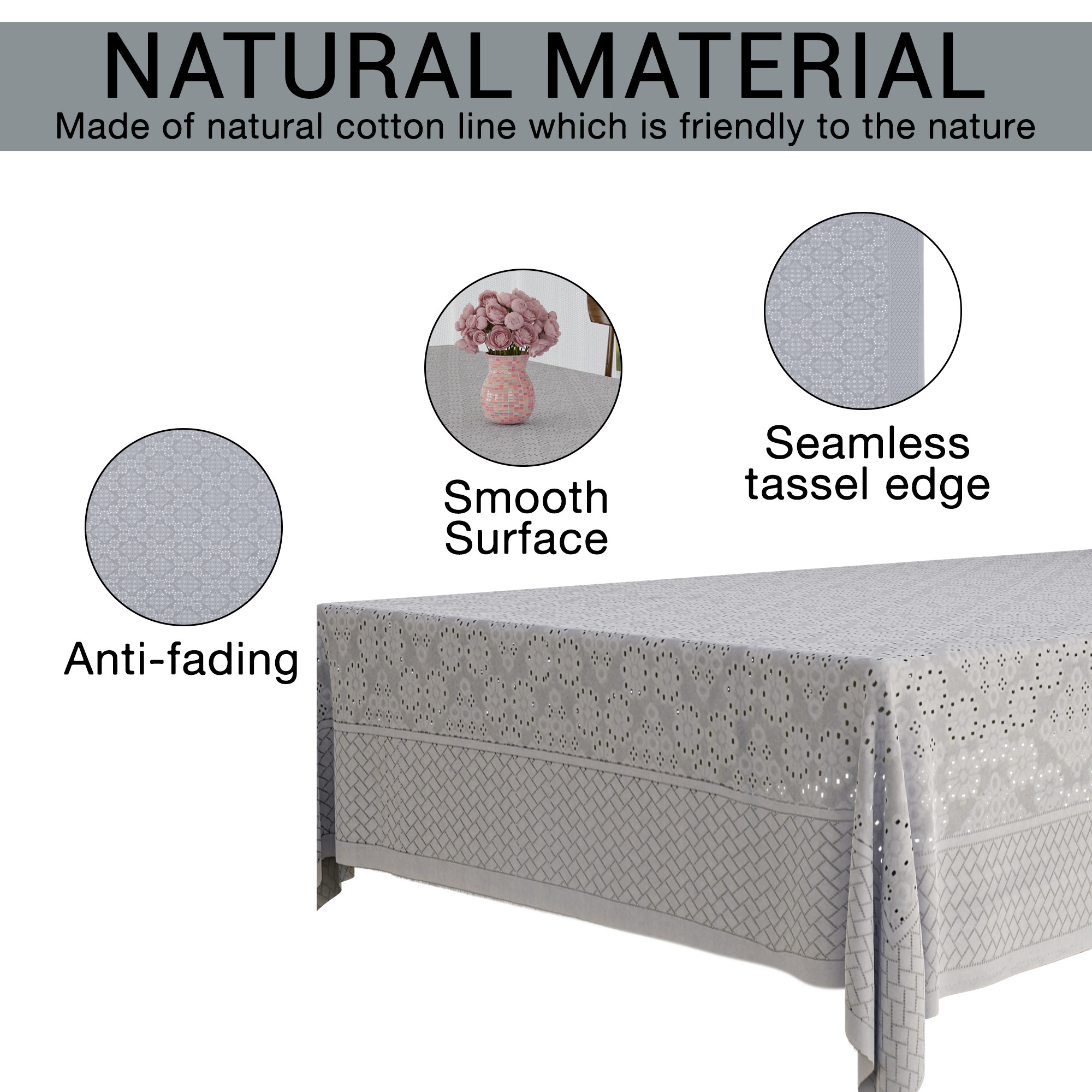 Kuber Industries 60x90 Inch 6 Seater Dining Table Cover  Durable  Wrinkle-Free Table Cover ClothProtector - Dining Table Accessories for Home  Self Boring Design- Grey