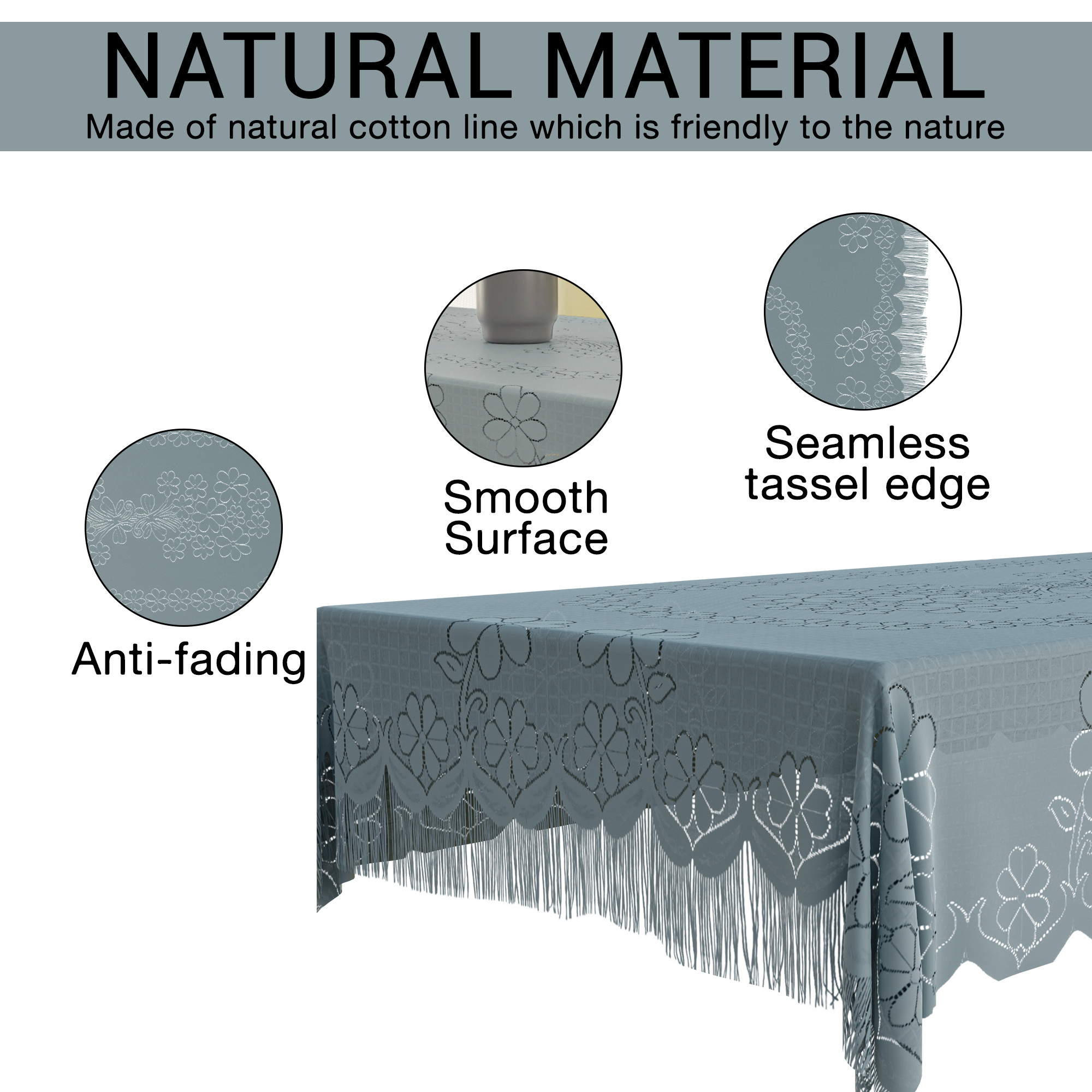 Kuber Industries 60x90 Inch 6 Seater Dining Table Cover  Durable  Wrinkle-Free Table Cover ClothProtector - Dining Table Accessories for Home  Self Flower Jhalar- Grey