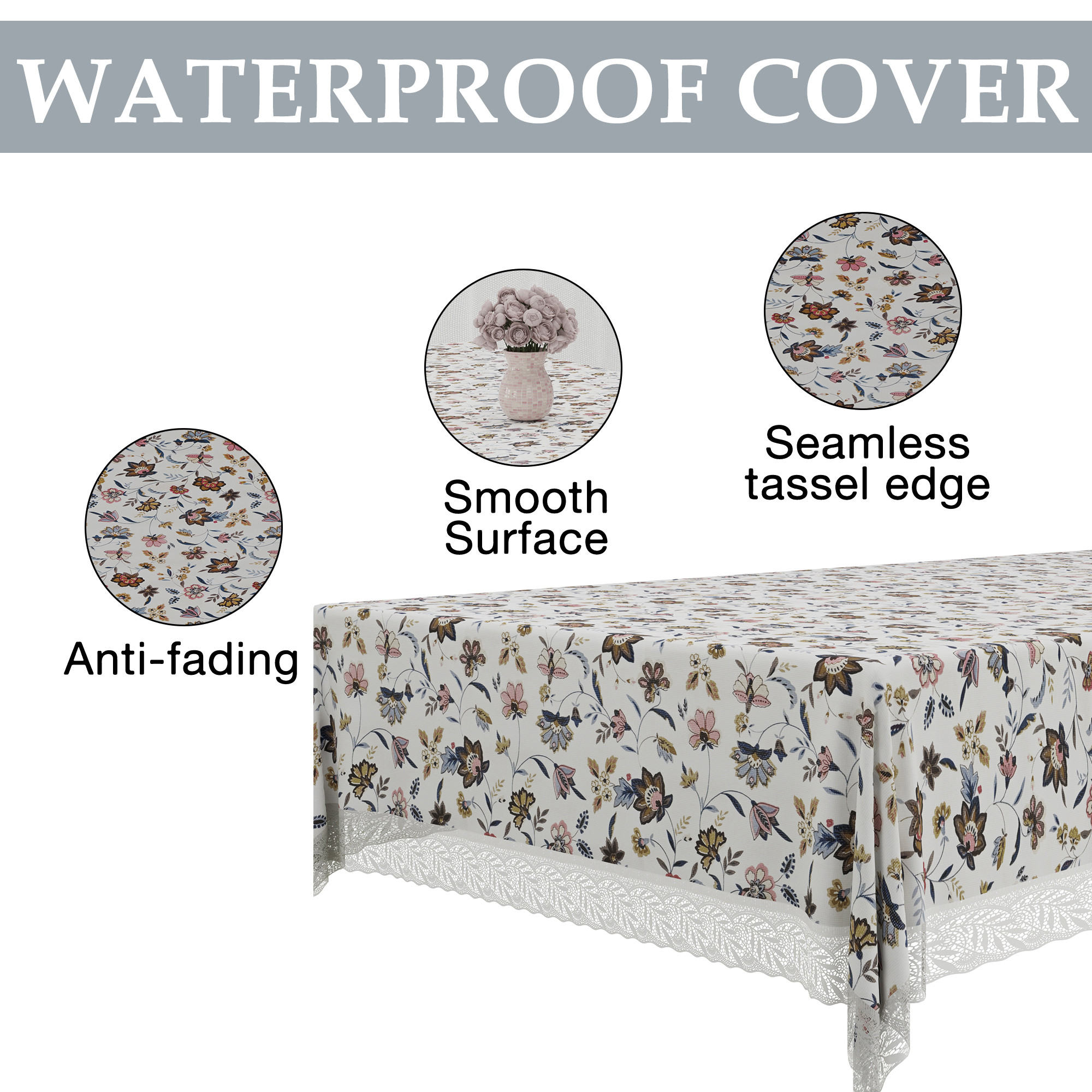 Kuber Industries 60x90 Inch Dining Table Cover 6 Seater Waterproof  Heat Resistant Scratch-Proof  Easy to Clean  PVC Table Protector for Dining Kitchen  Restaurant Use  Barik Flower - Cream