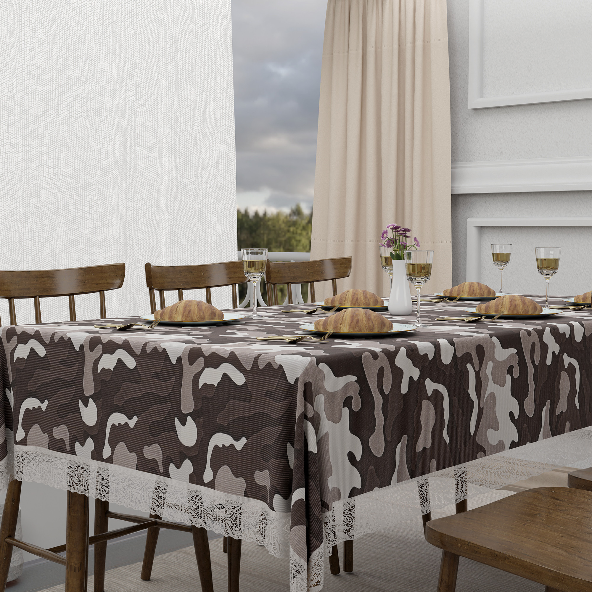 Kuber Industries 60x90 Inch Dining Table Cover 6 Seater Waterproof  Heat Resistant Scratch-Proof  Easy to Clean  Premium Table Protector for Dining Kitchen  Restaurant Use  Camouflage - Brown