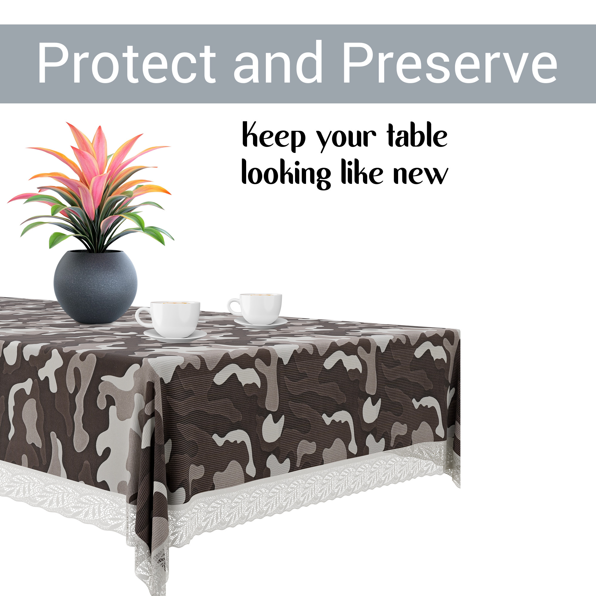 Kuber Industries 60x90 Inch Dining Table Cover 6 Seater Waterproof  Heat Resistant Scratch-Proof  Easy to Clean  Premium Table Protector for Dining Kitchen  Restaurant Use  Camouflage - Brown