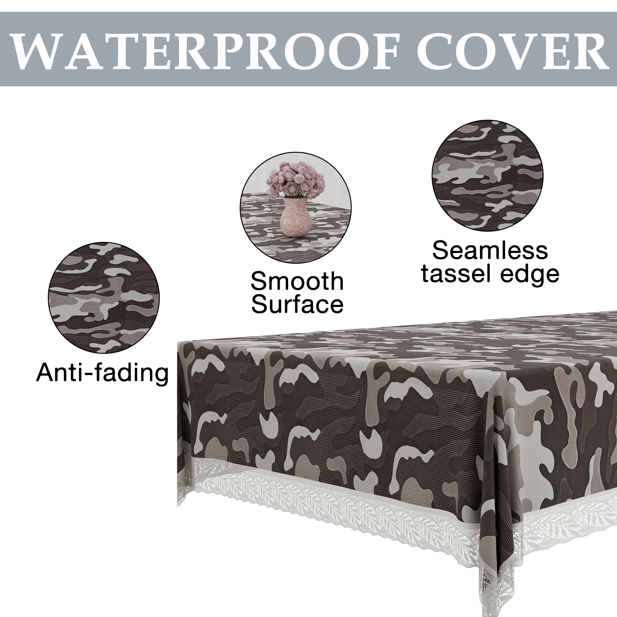 Kuber Industries 60x90 Inch Dining Table Cover 6 Seater Waterproof  Heat Resistant Scratch-Proof  Easy to Clean  Premium Table Protector for Dining Kitchen  Restaurant Use  Camouflage - Brown