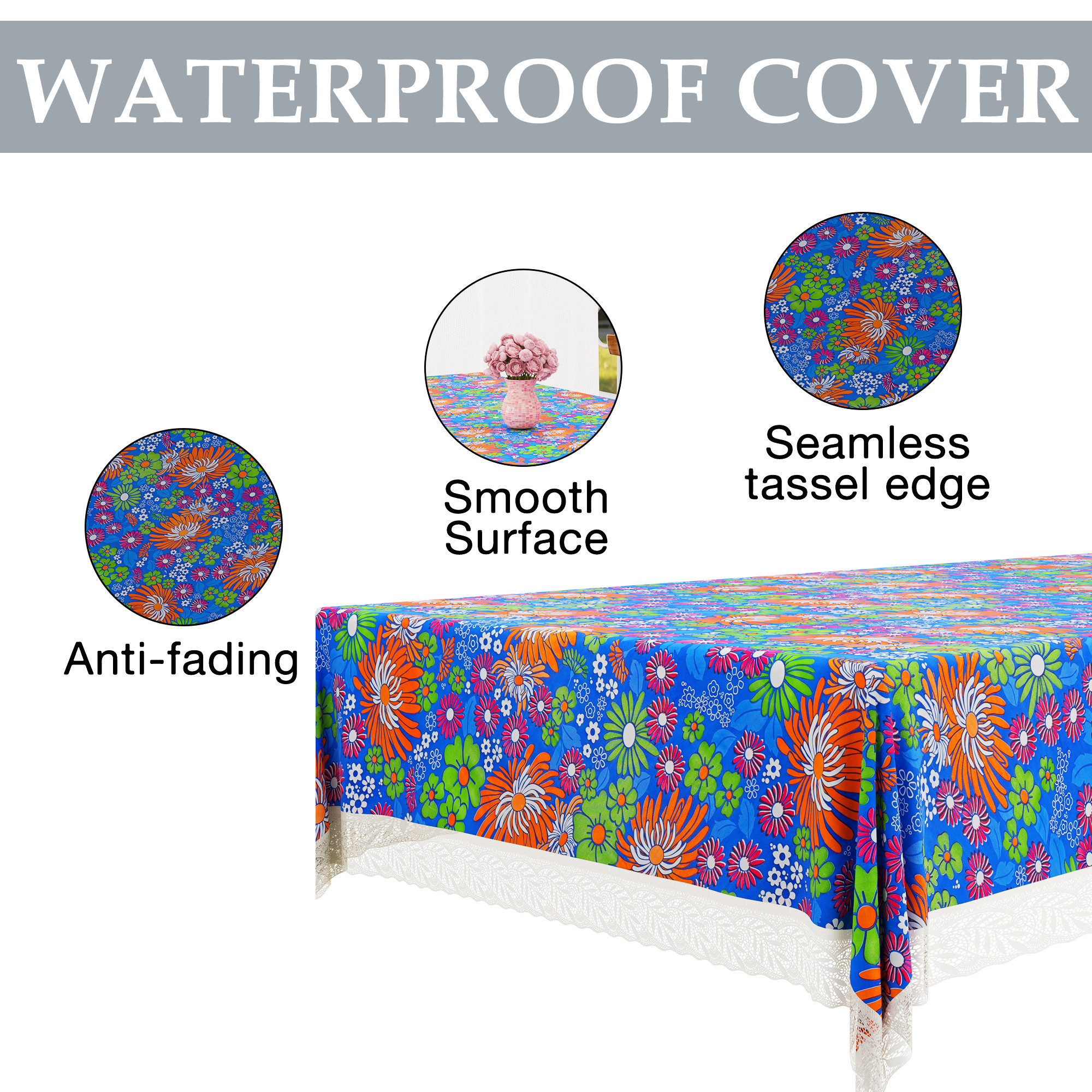 Kuber Industries 60x90 Inch Dining Table Cover 6 Seater Waterproof  Heat Resistant Scratch-Proof  Easy to Clean  PVC Table Protector for Dining Kitchen  Restaurant Use  Multi Flower - Blue