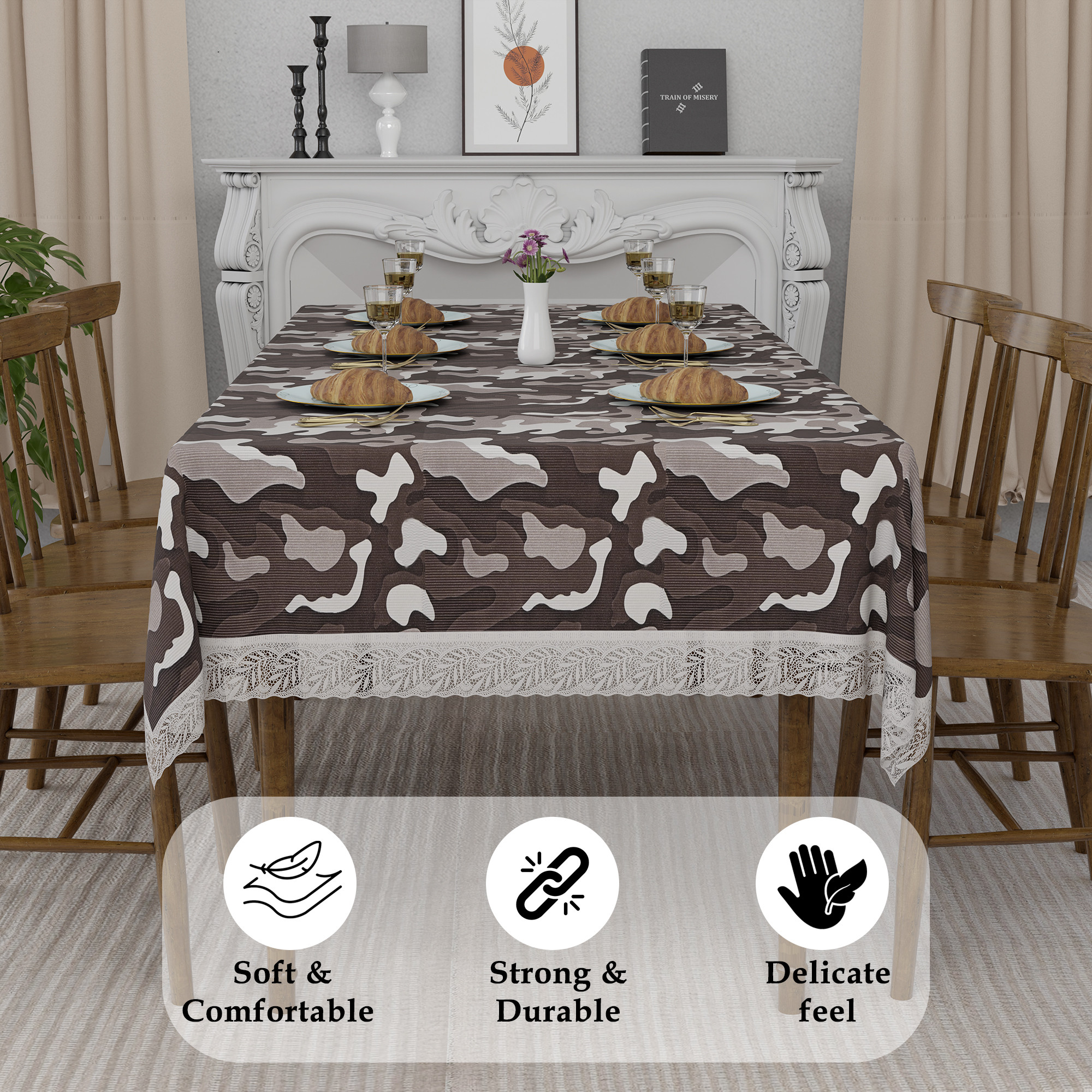 Kuber Industries 60x90 Inch Dining Table Cover 6 Seater Waterproof  Heat Resistant Scratch-Proof  Easy to Clean  Premium Table Protector for Dining Kitchen  Restaurant Use  Camouflage - Brown