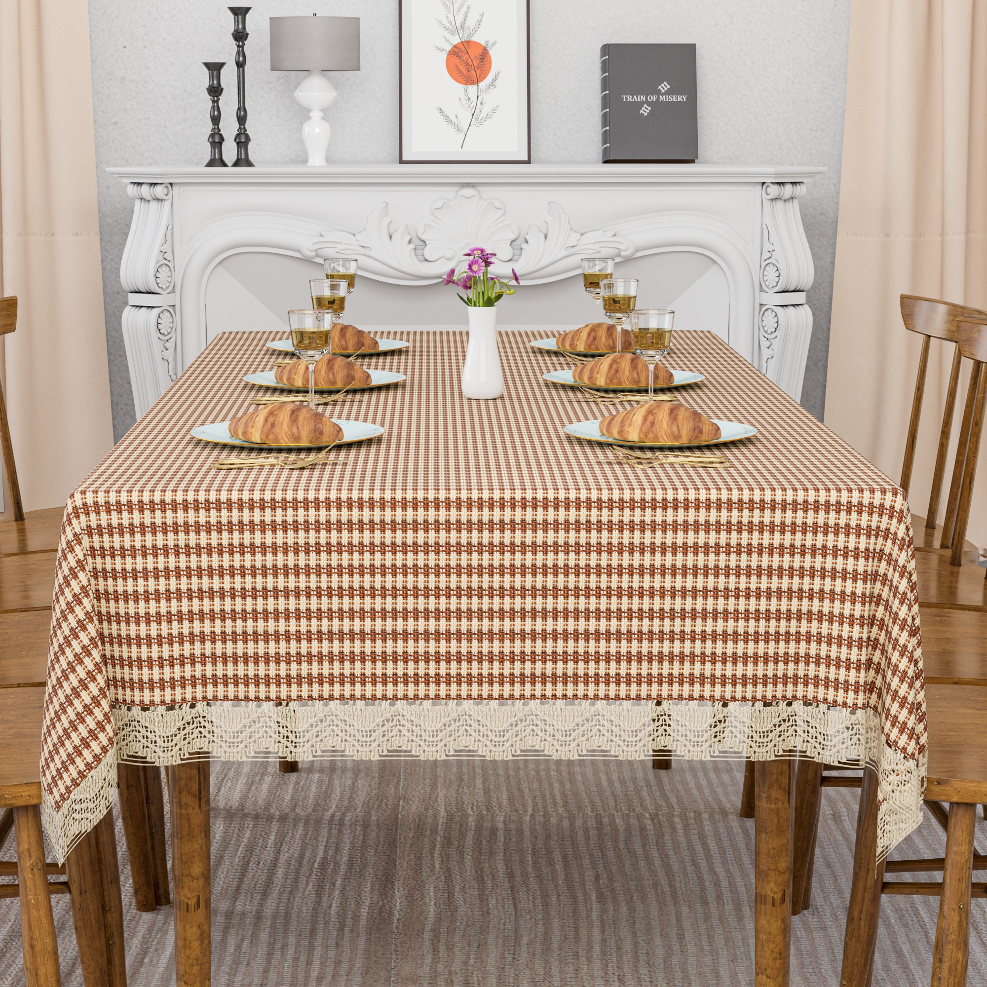 Kuber Industries 60x90 Inch Jute Dining Table Cover Cloth 6 Seater  Dinner Table Protector Cover for Living Room and Home Decor  Big Patta - Cream Brown