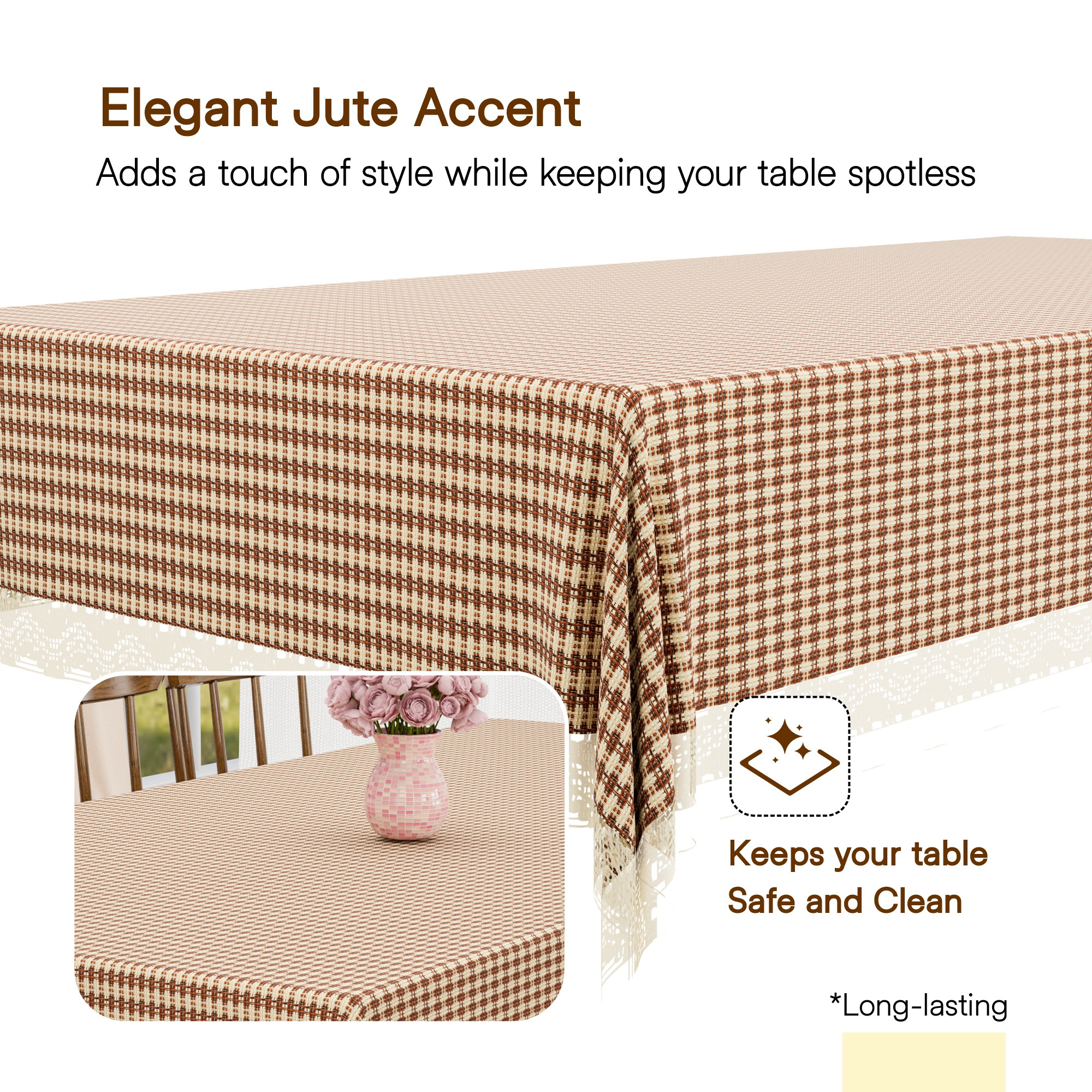 Kuber Industries 60x90 Inch Jute Dining Table Cover Cloth 6 Seater  Dinner Table Protector Cover for Living Room and Home Decor  Big Patta - Cream Brown