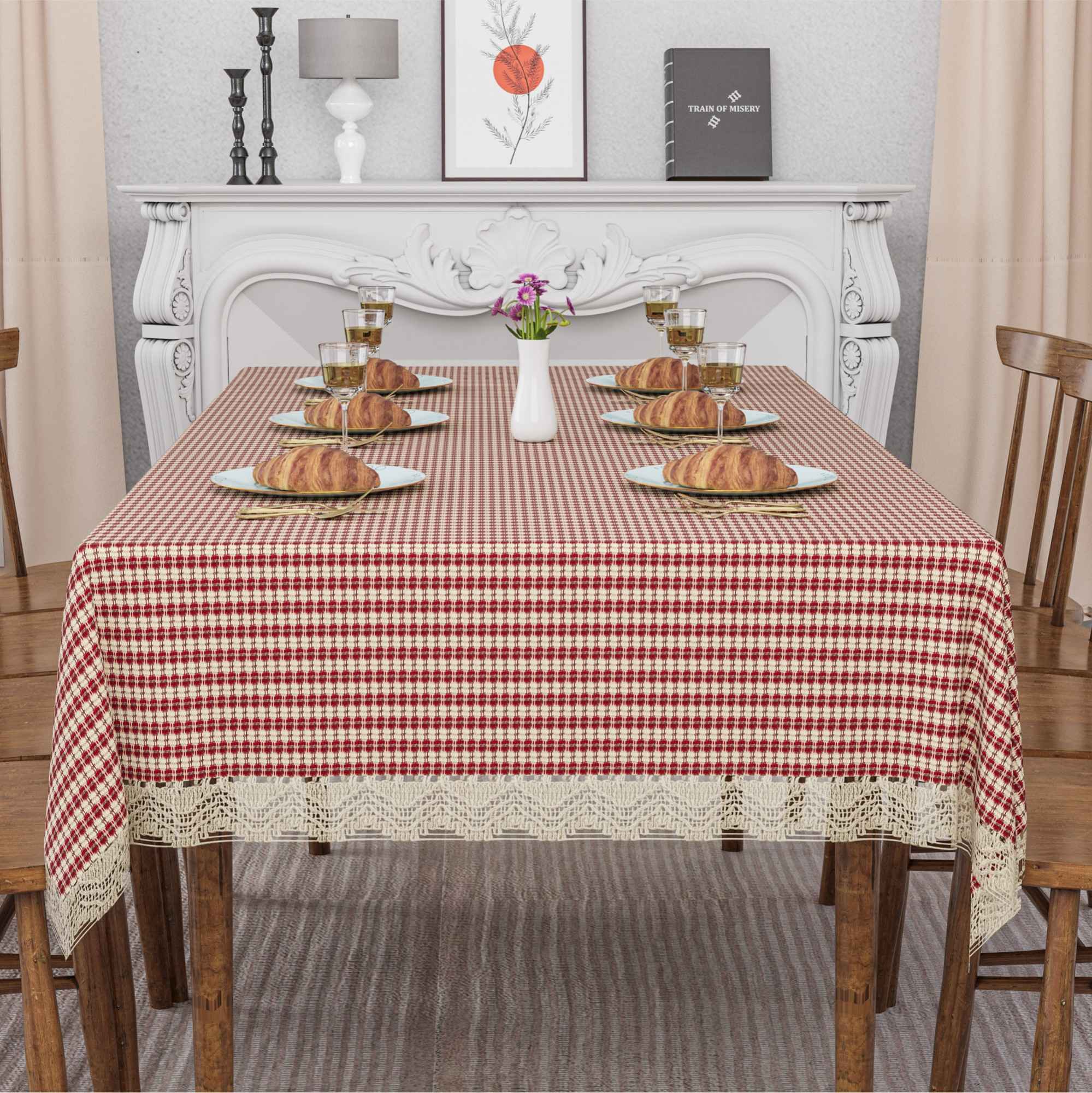 Kuber Industries 60x90 Inch Jute Dining Table Cover Cloth 6 Seater  Dinner Table Protector Cover for Living Room and Home Decor  Big Patta - Cream Maroon