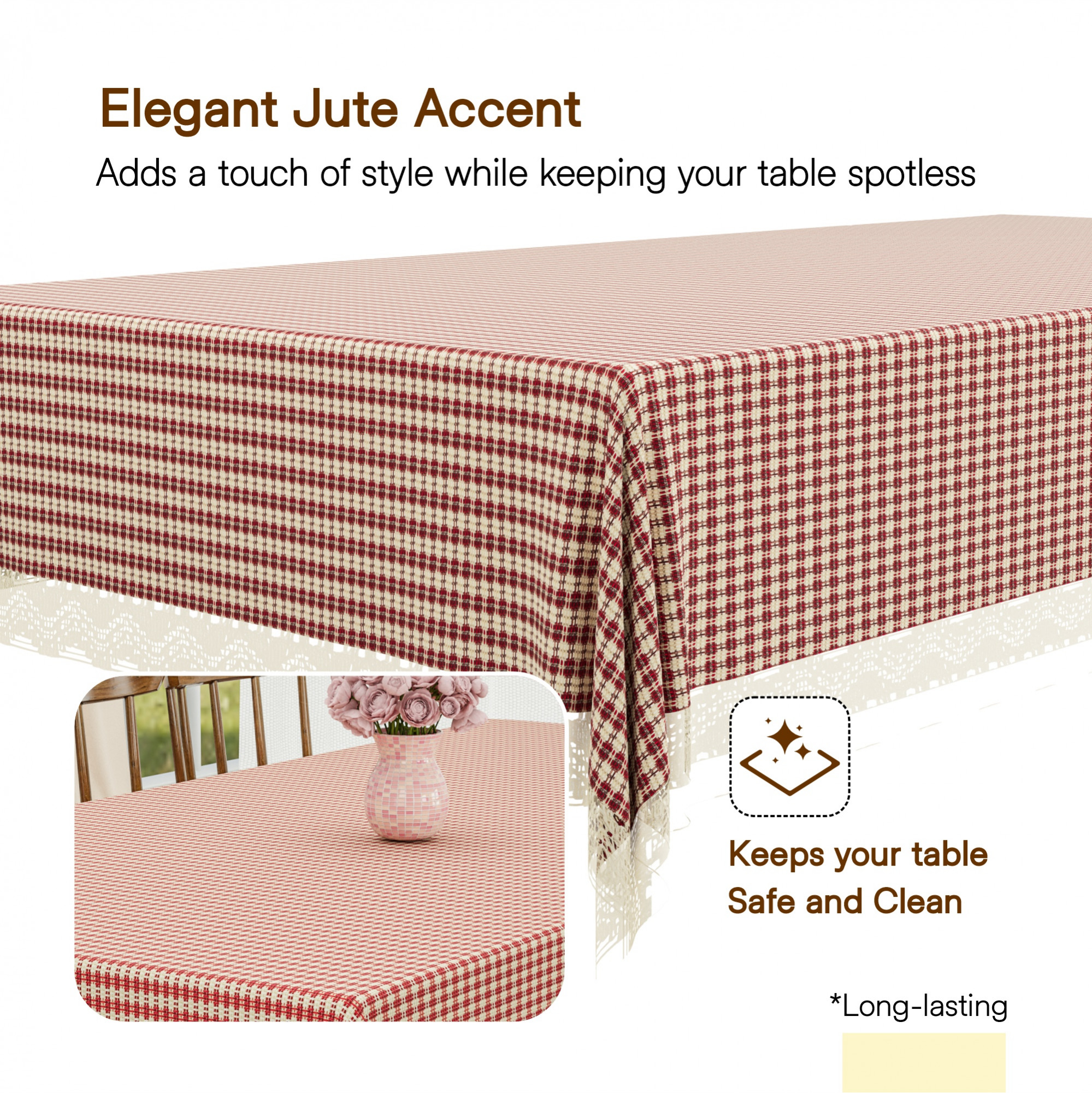 Kuber Industries 60x90 Inch Jute Dining Table Cover Cloth 6 Seater  Dinner Table Protector Cover for Living Room and Home Decor  Big Patta - Cream Maroon