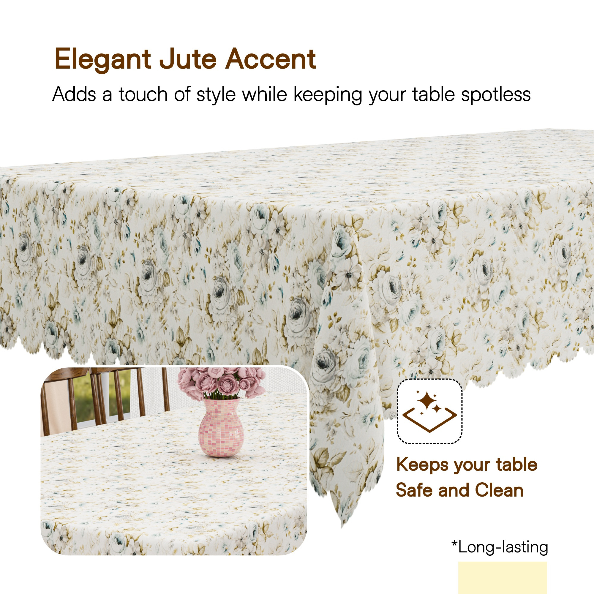 Kuber Industries 60x90 Inch Jute Dining Table Cover Cloth 6 Seater  Dinner Table Protector Cover for Living Room and Home Decor  Gulab Cutwork - Cream  Grey