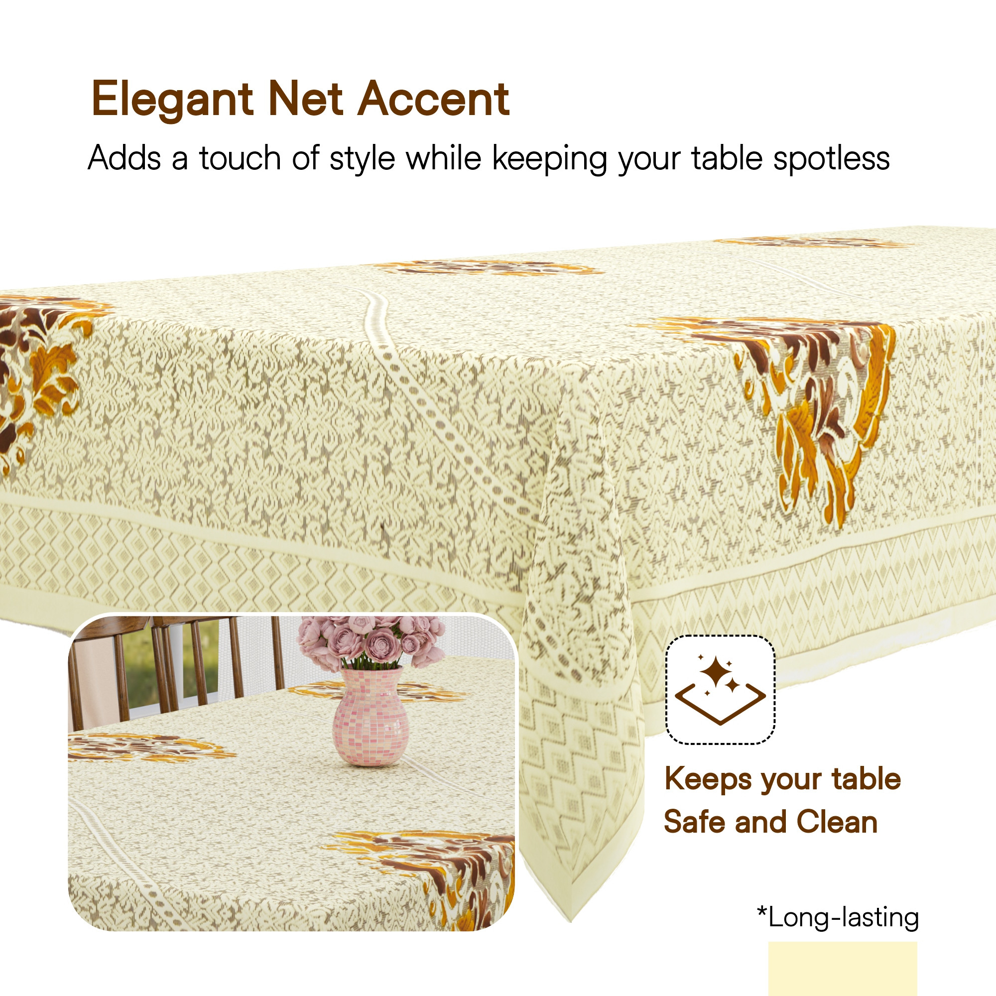 Kuber Industries 60x90 Inch Net Cotton Dining Table Cover Cloth 6 Seater  Dinner Table Protector Cover for Living Room and Home Decor  Cotonic Harrier Painting - Cream  Brown