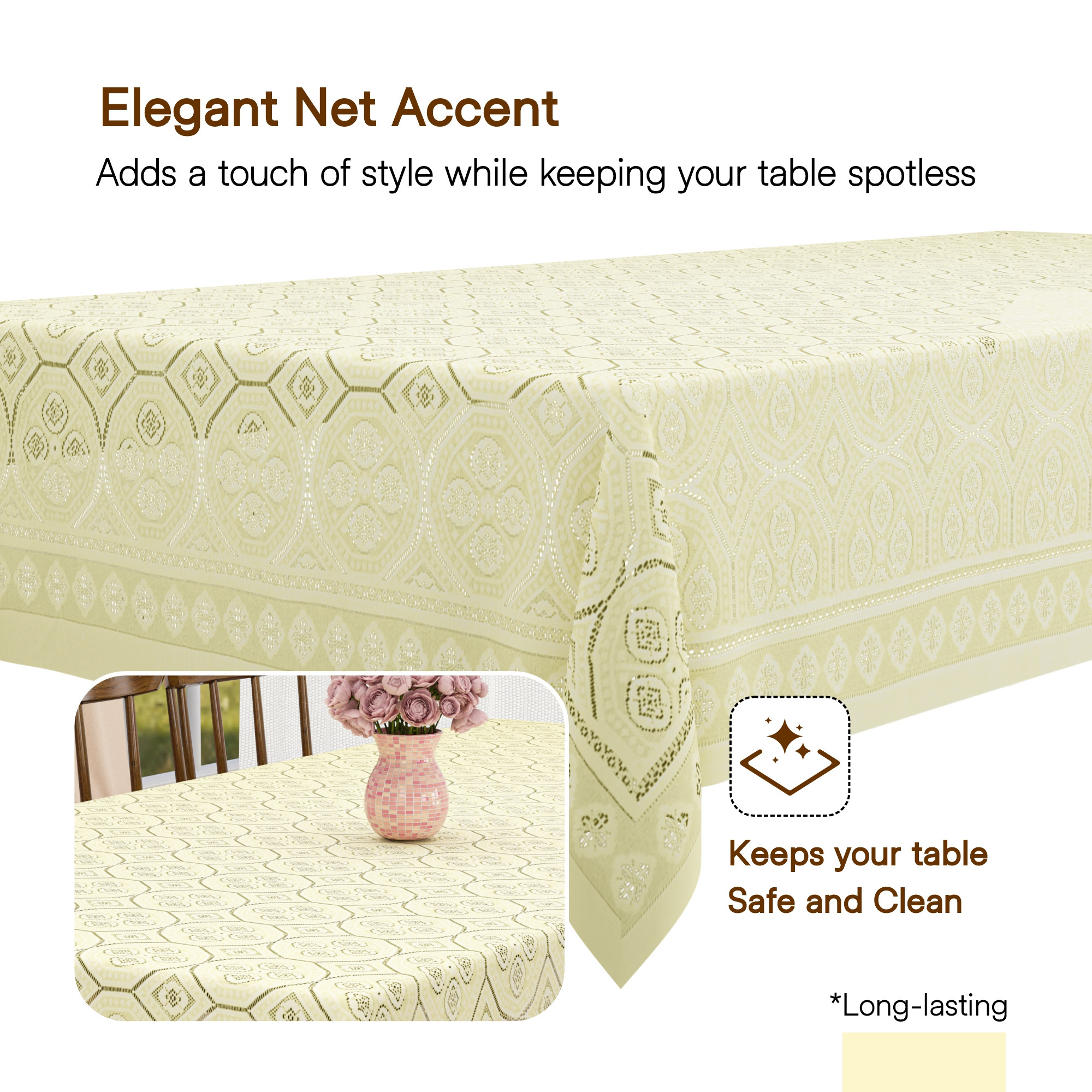 Kuber Industries 60x90 Inch Net Cotton Dining Table Cover Cloth 6 Seater for Living Room and Home Decor  Washable Rectangular Table Cloth for Dining Area and Kitchen  Galaxy 4 Way Design - Cream