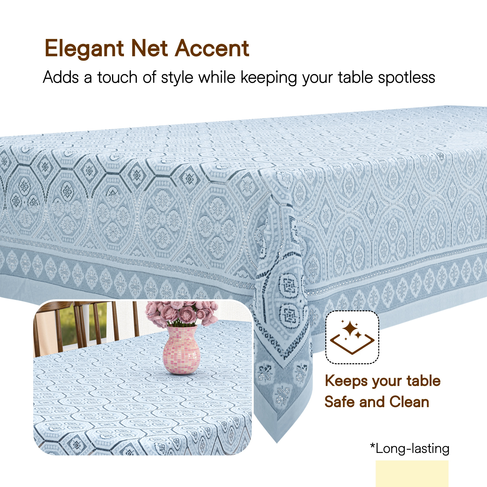 Kuber Industries 60x90 Inch Net Cotton Dining Table Cover Cloth 6 Seater for Living Room and Home Decor  Washable Rectangular Table Cloth for Dining Area and Kitchen  Galaxy 4 Way Design - Grey