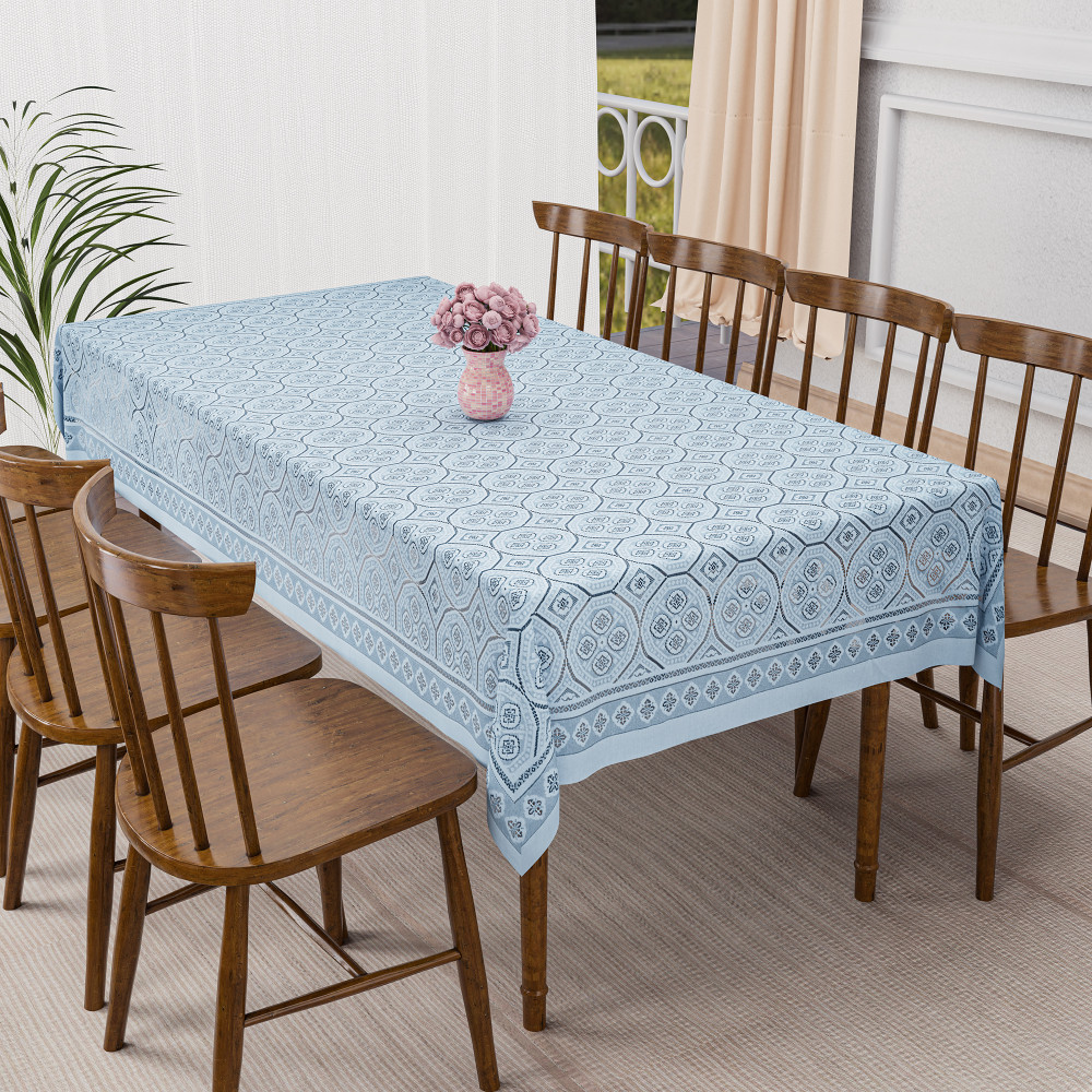 Image of Kuber Industries 60x90 Inch Net Cotton Dining Table Cover Cloth 6 Seater for Living Room and Home Decor | Washable Rectangular Table Cloth for Dining Area and Kitchen | Galaxy 4 Way Design - Grey